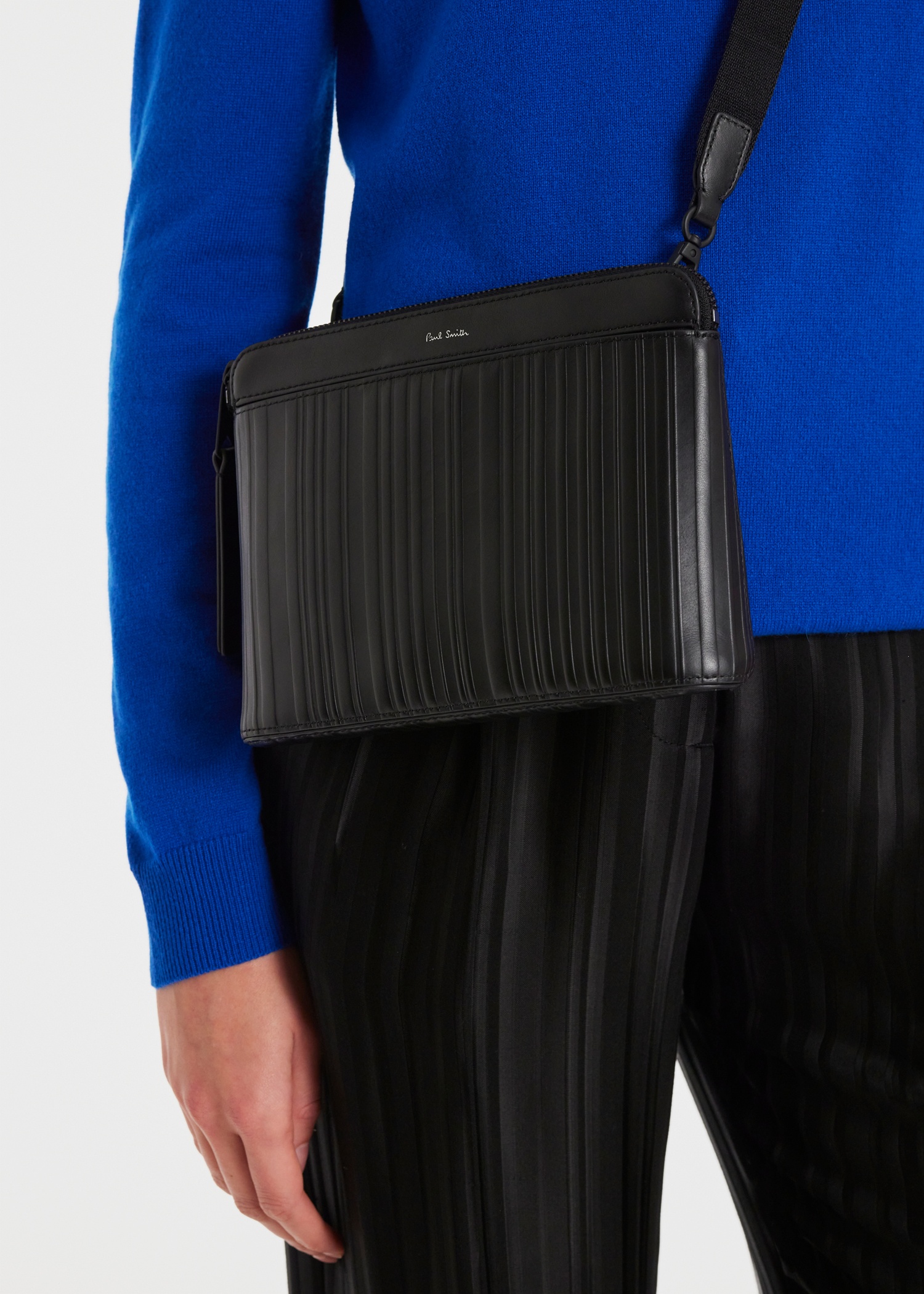 Black Leather 'Shadow Stripe' Musette Bag - 9