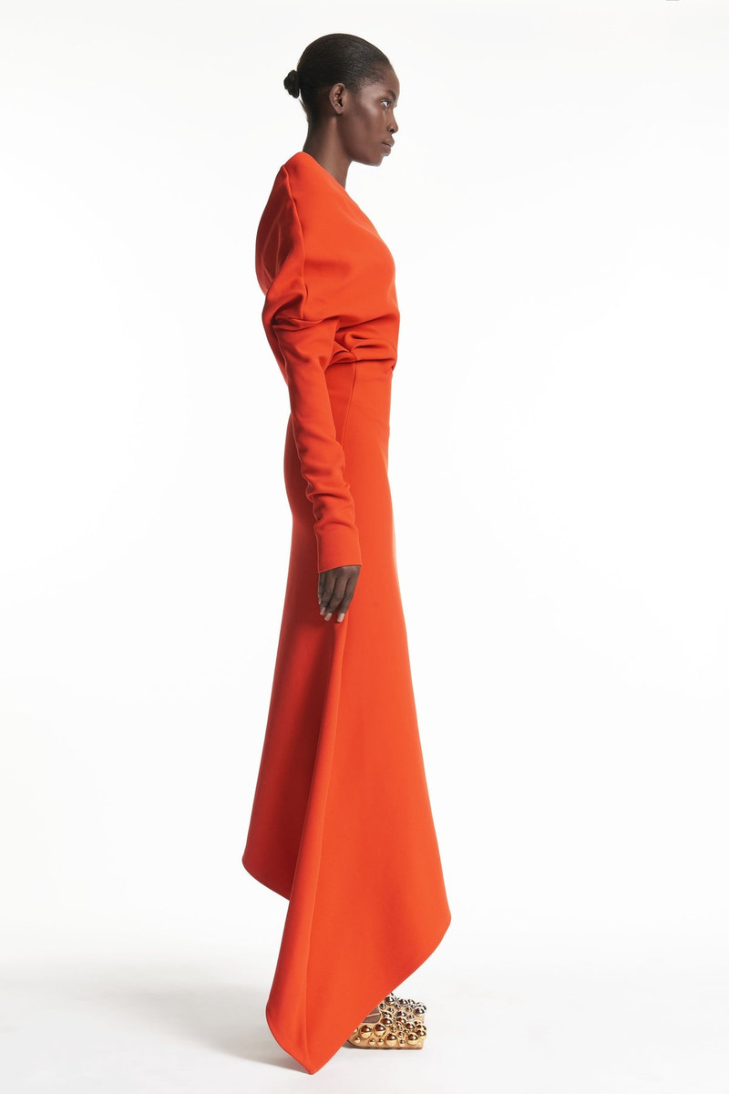 A.W.A.K.E. MODE OFF SHOULDER ASYMMETRIC DRESS RED outlook