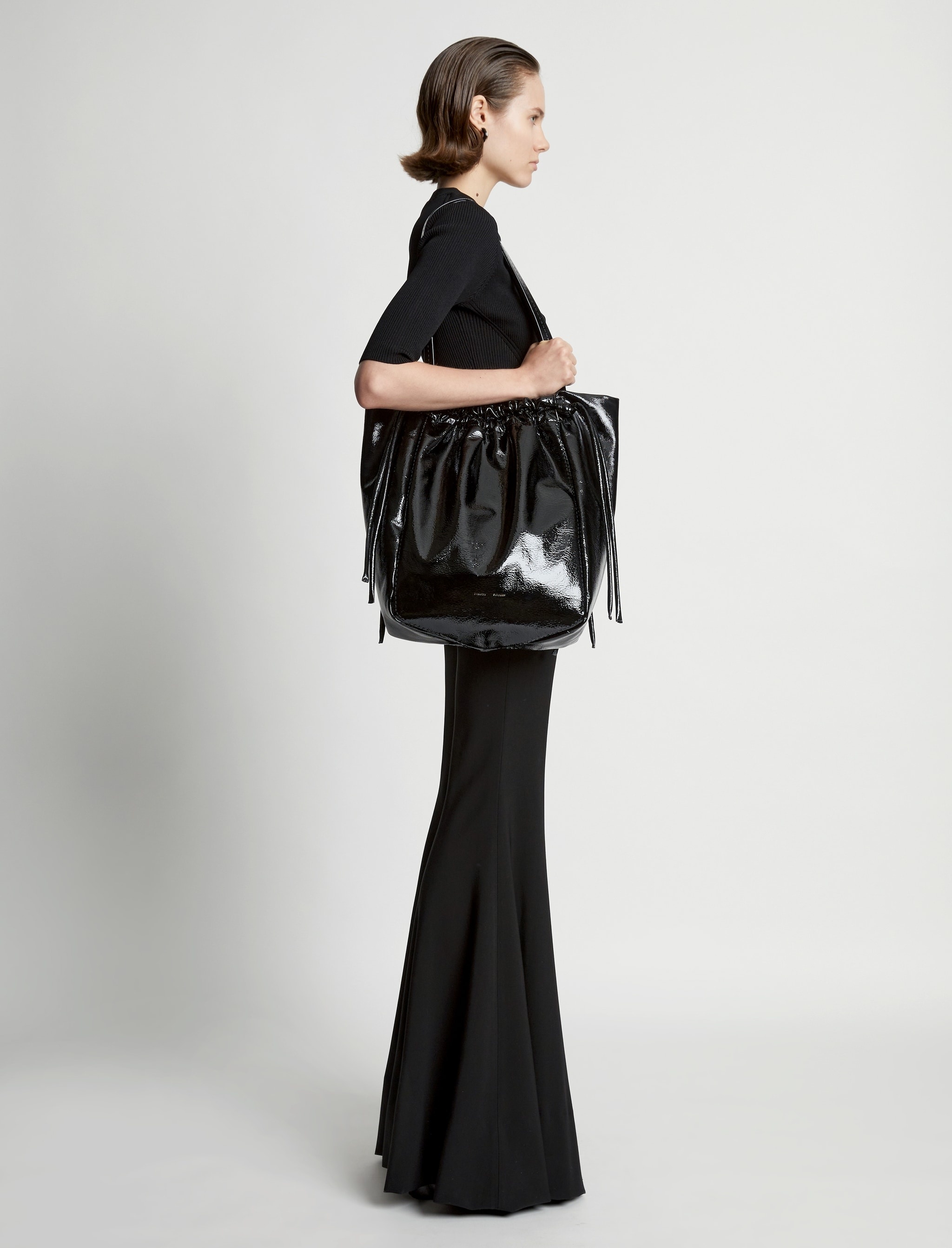 Crinkled Patent Drawstring Tote - 3
