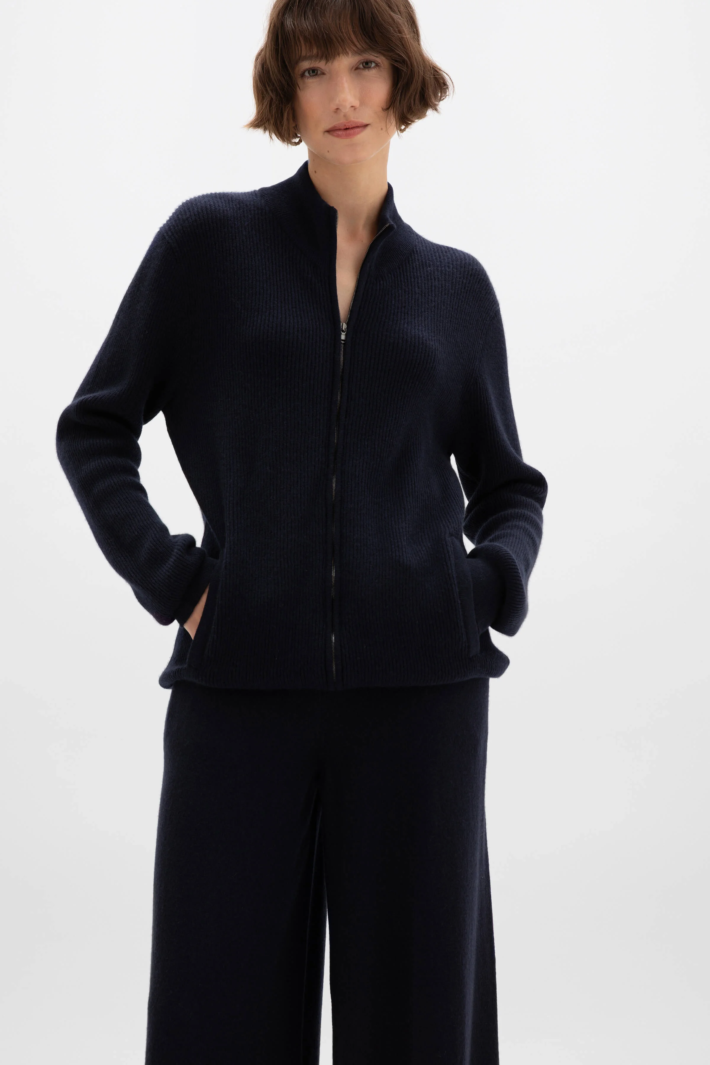 Ribbed Cashmere Navy Cardigan - 1