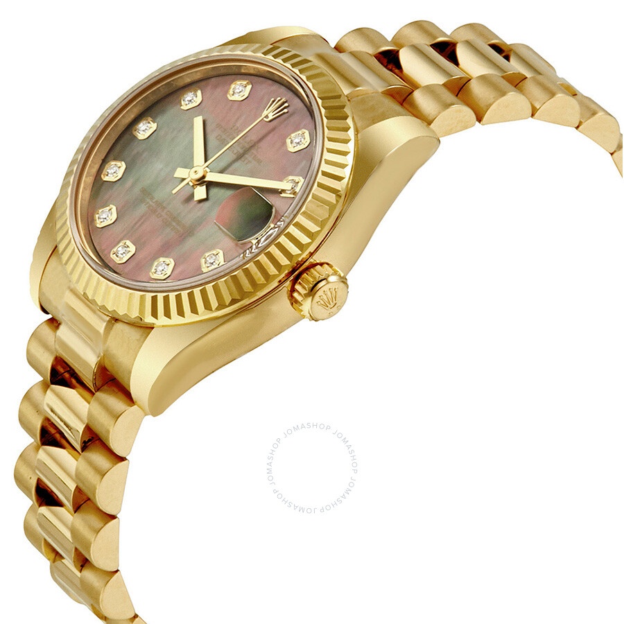 Rolex Datejust Black Mother Of Pearl Diamond Dial Ladies 18K Yellow Gold President Watch 178278BKMDP - 2