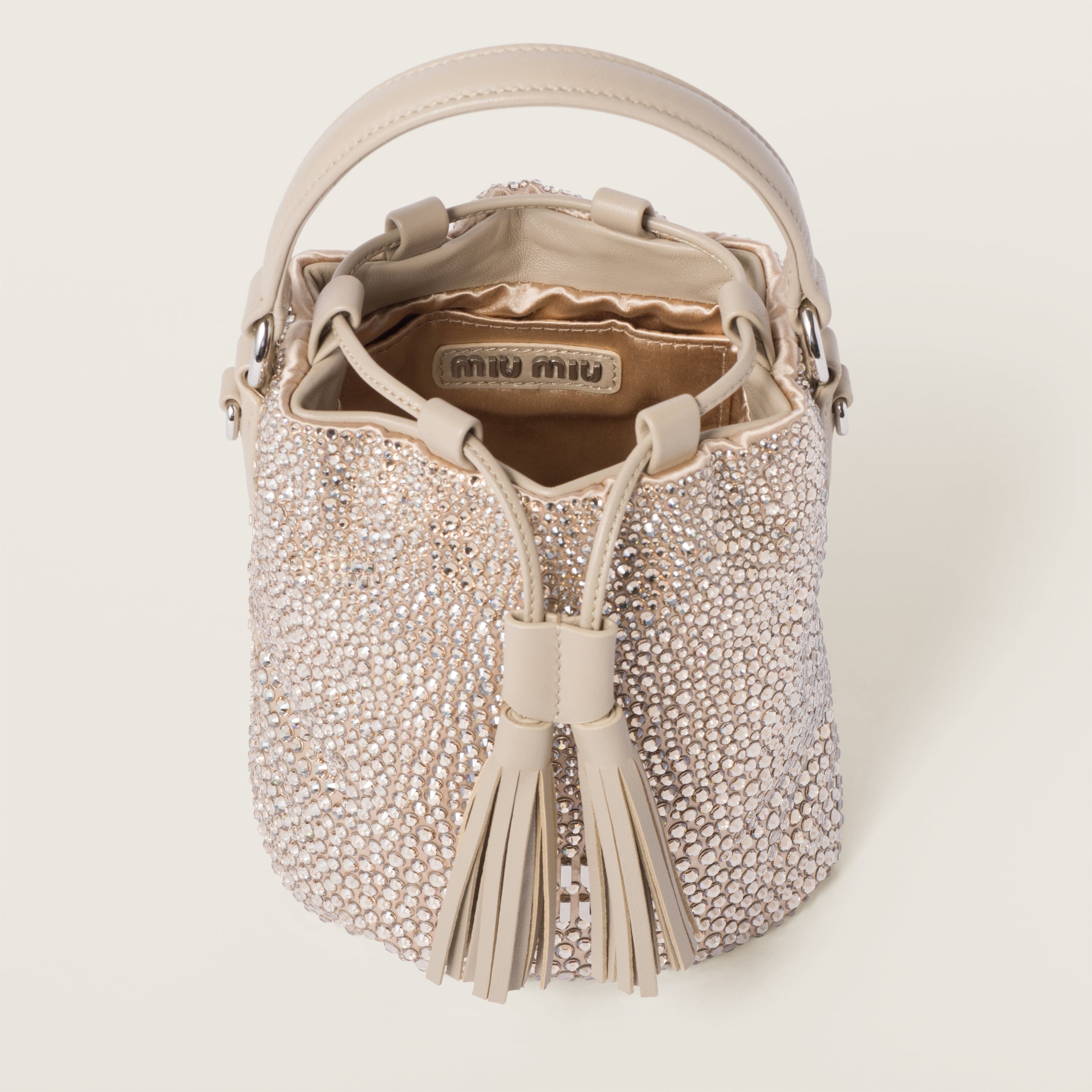 Satin bucket bag with synthetic crystals - 5