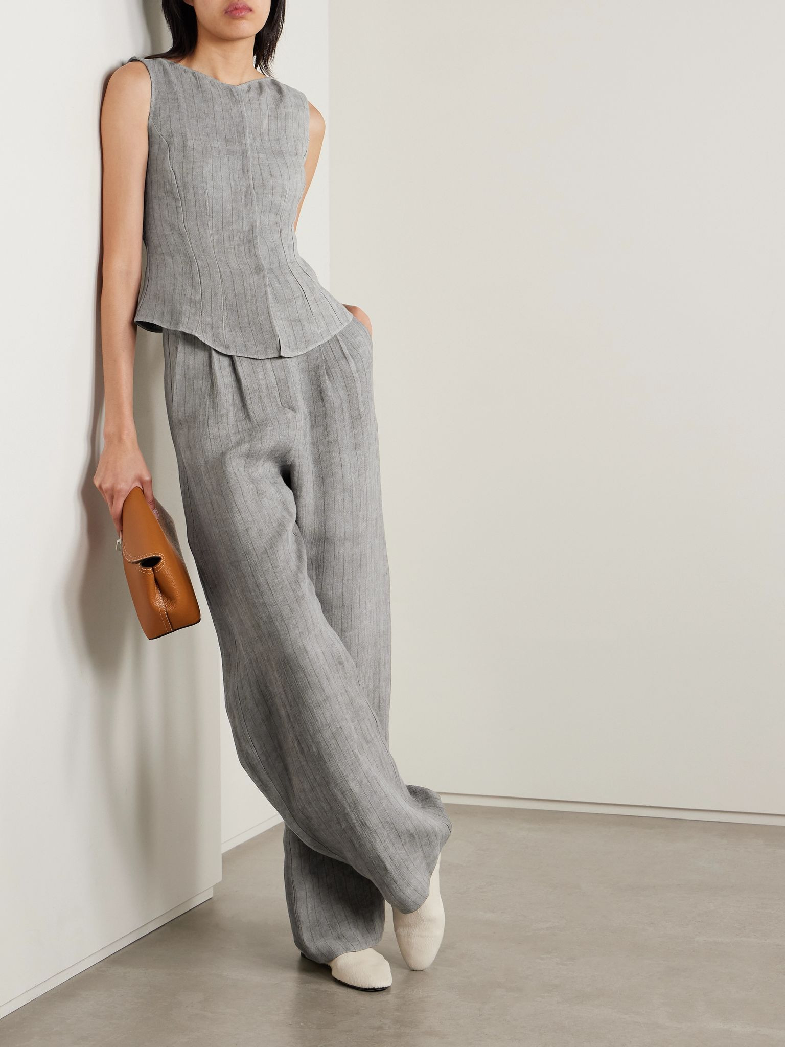 Lupe striped linen vest Gray - 2