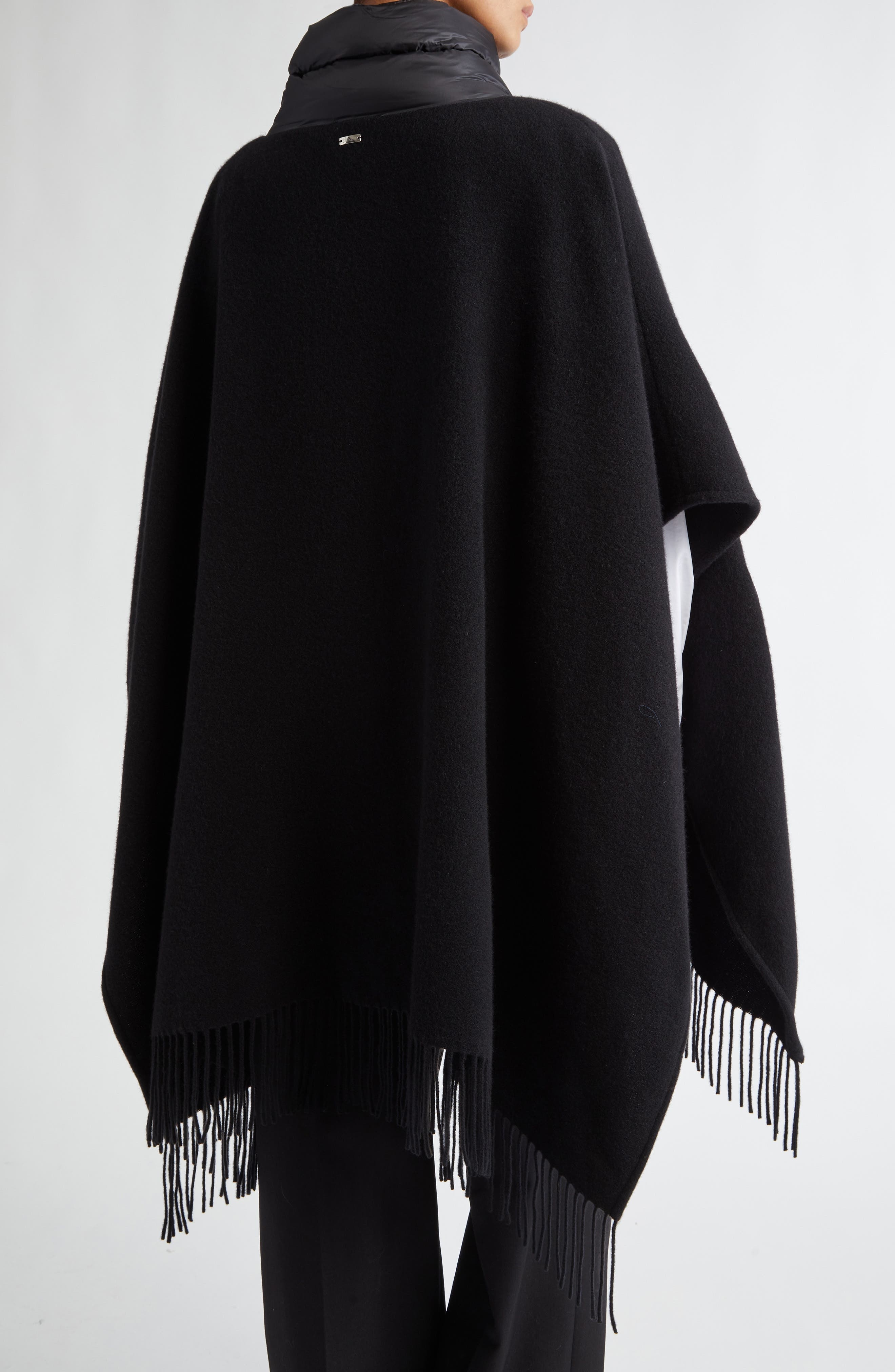 Herno Mixed Media Fringe Trim Poncho in Black at Nordstrom - 2