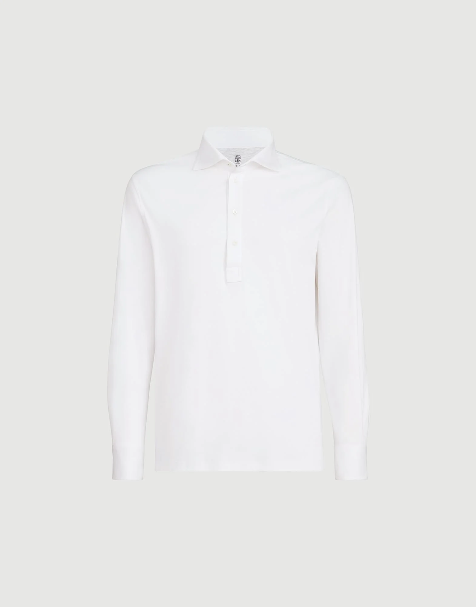 Cotton jersey long sleeve polo with shirt-style collar - 1