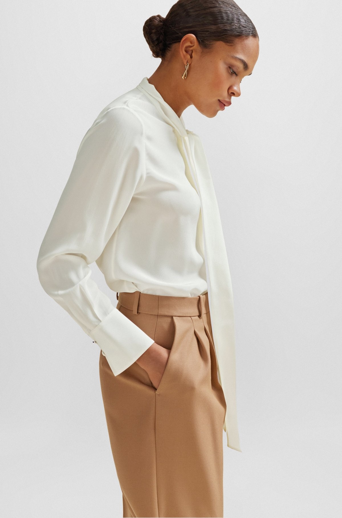 RELAXED-FIT BLOUSE IN WASHED SILK WITH TIE COLLAR - 6
