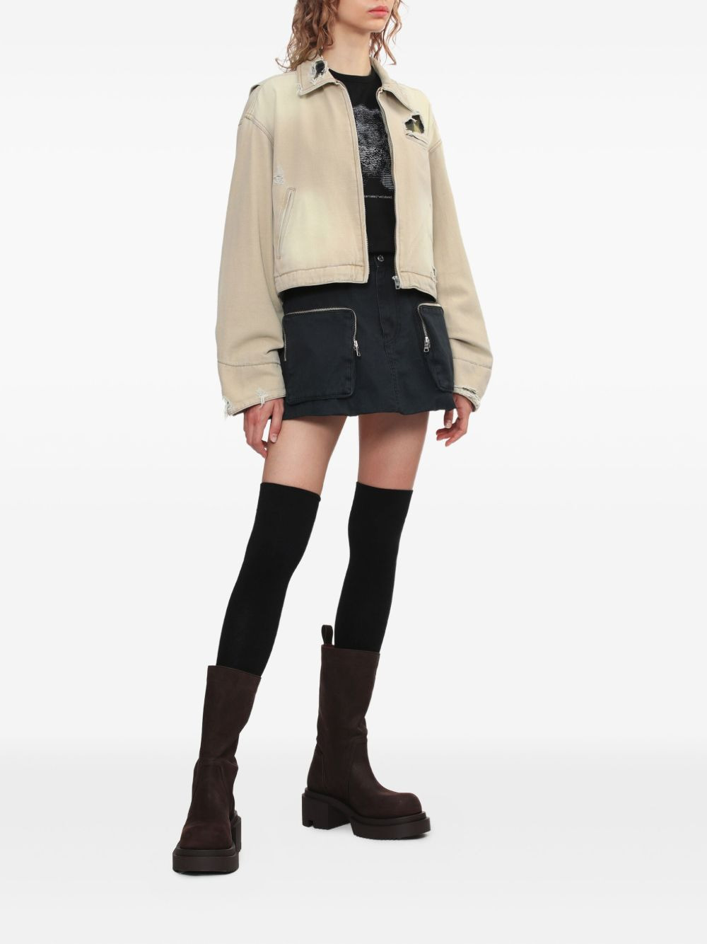 frayed plaid-panel jacket - 2