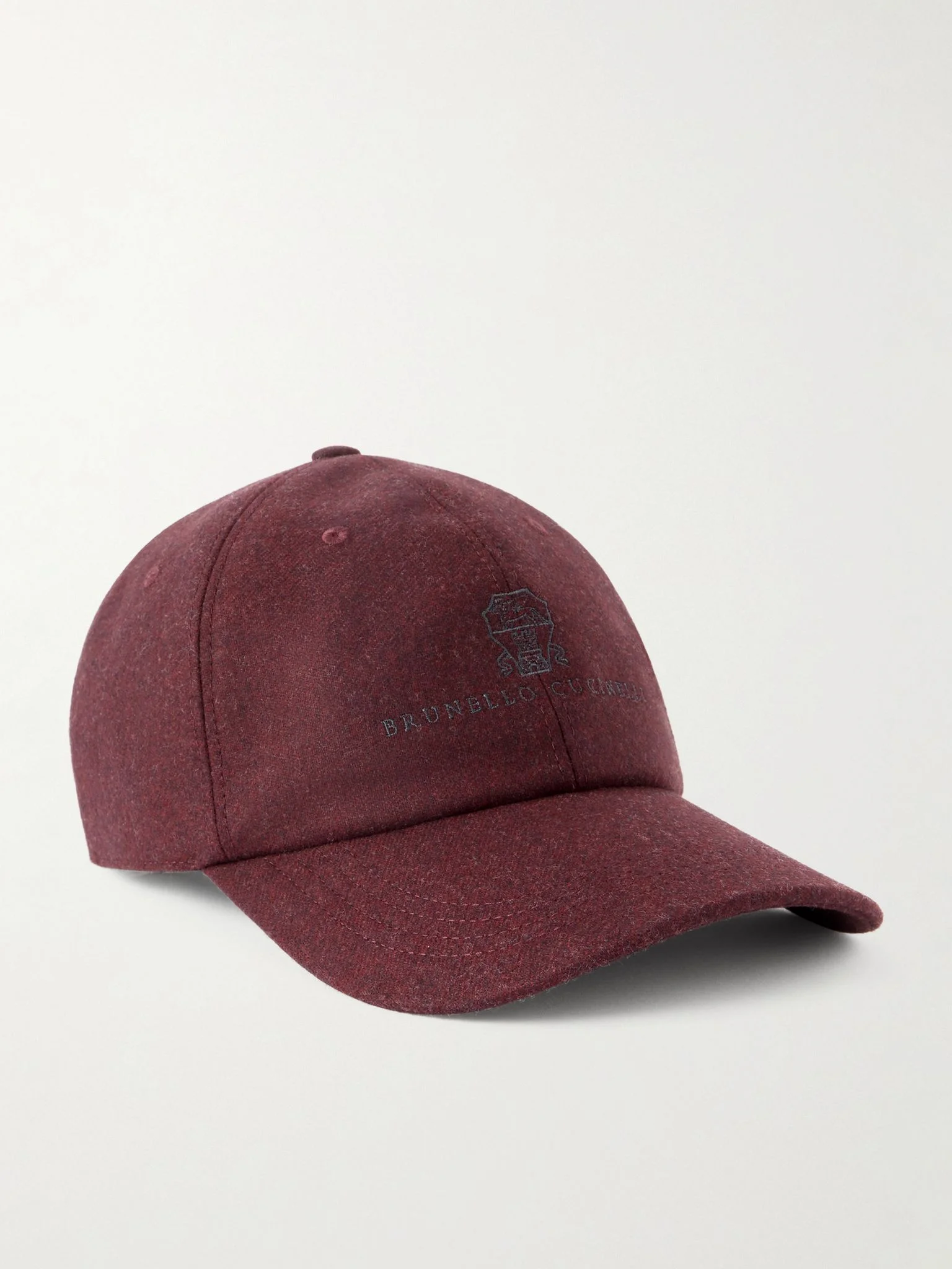 Logo-Embroidered Leather-Trimmed Wool-Flannel Baseball Cap Burgundy - 1