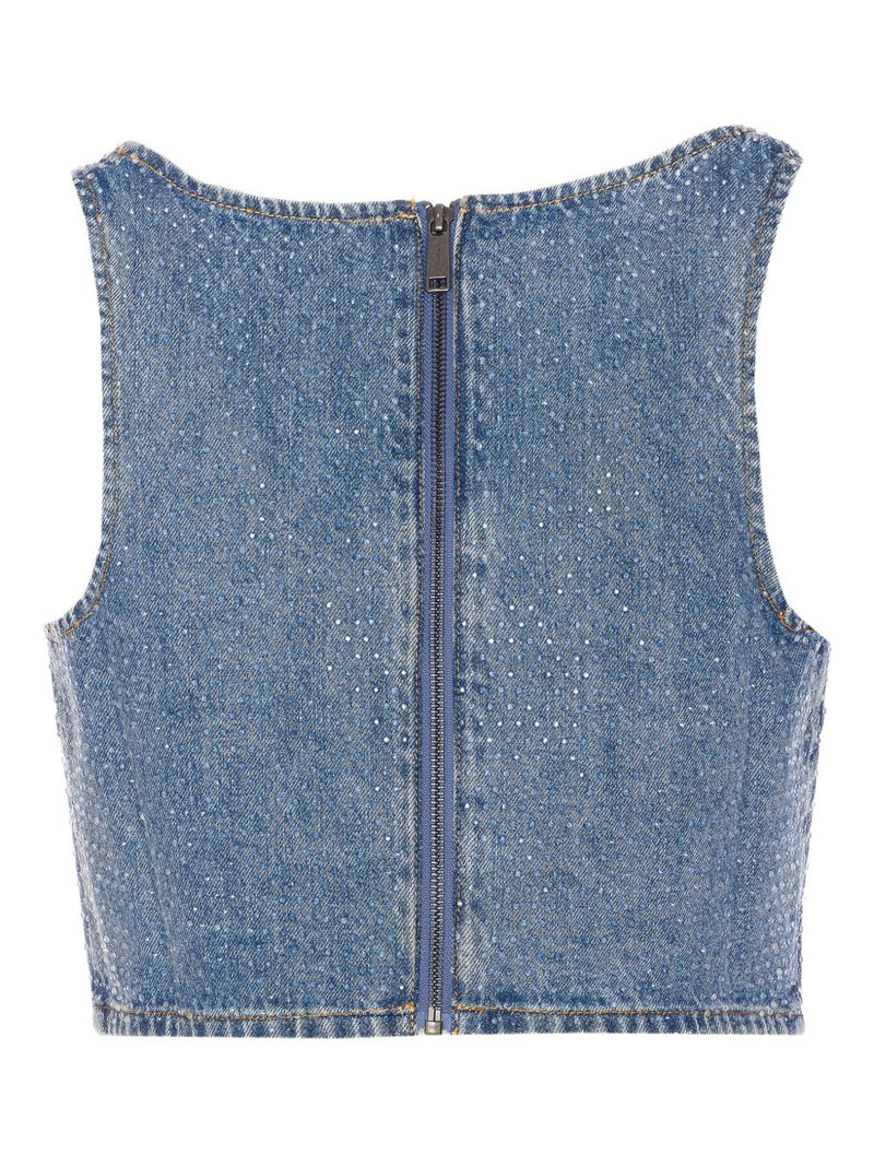 self-portrait scoop-neck denim crop top outlook