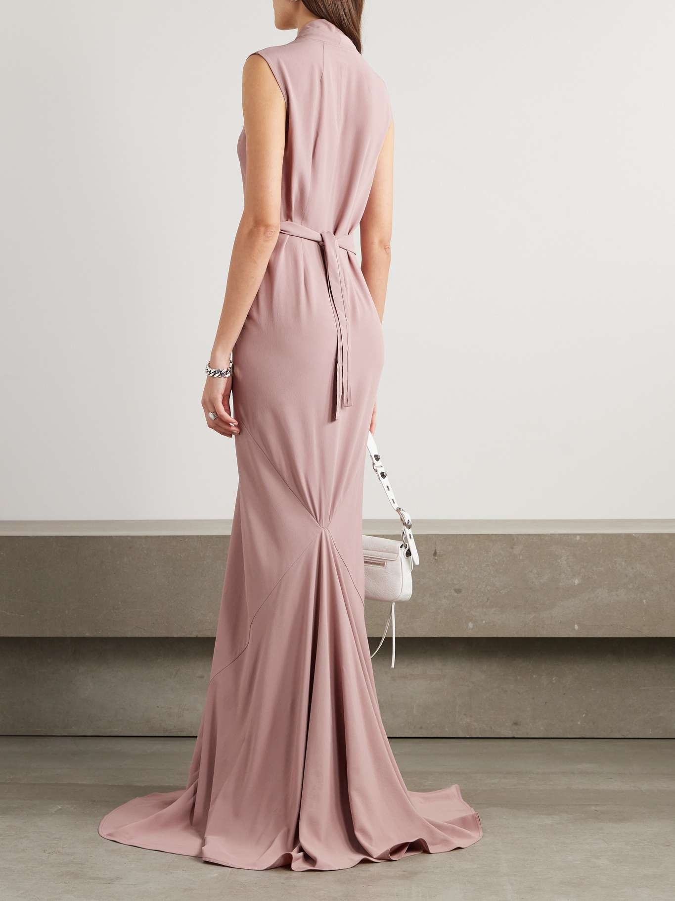 Draped crepe de chine wrap gown - 3