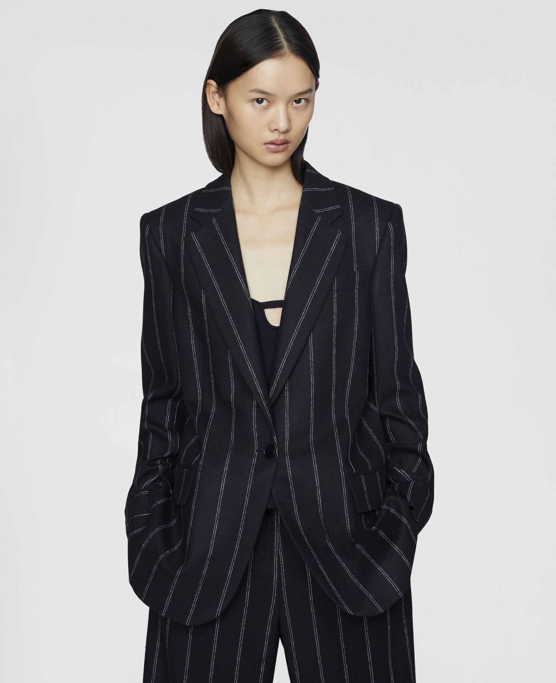 Pinstripe Wool Single-Breasted Boyfriend Blazer - 4