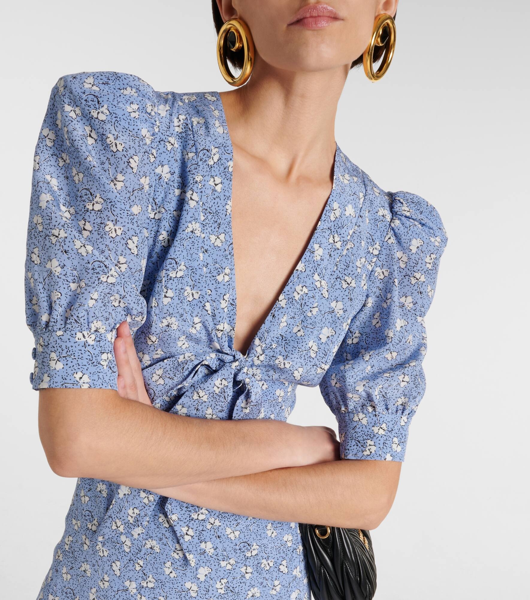 Bow-detail printed silk minidress - 4