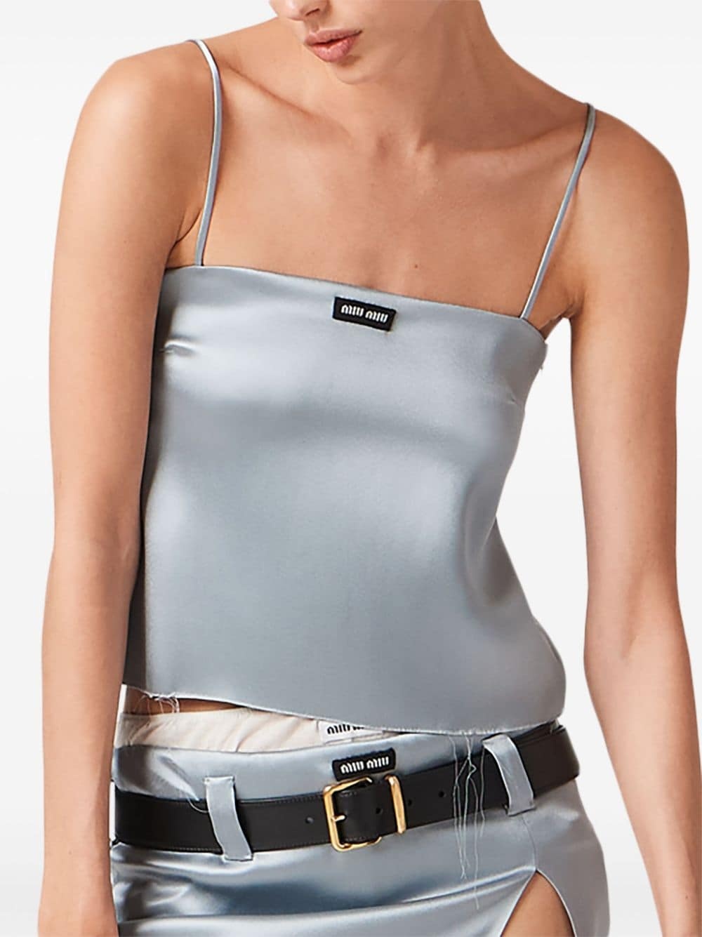 logo-patch cropped satin top - 2