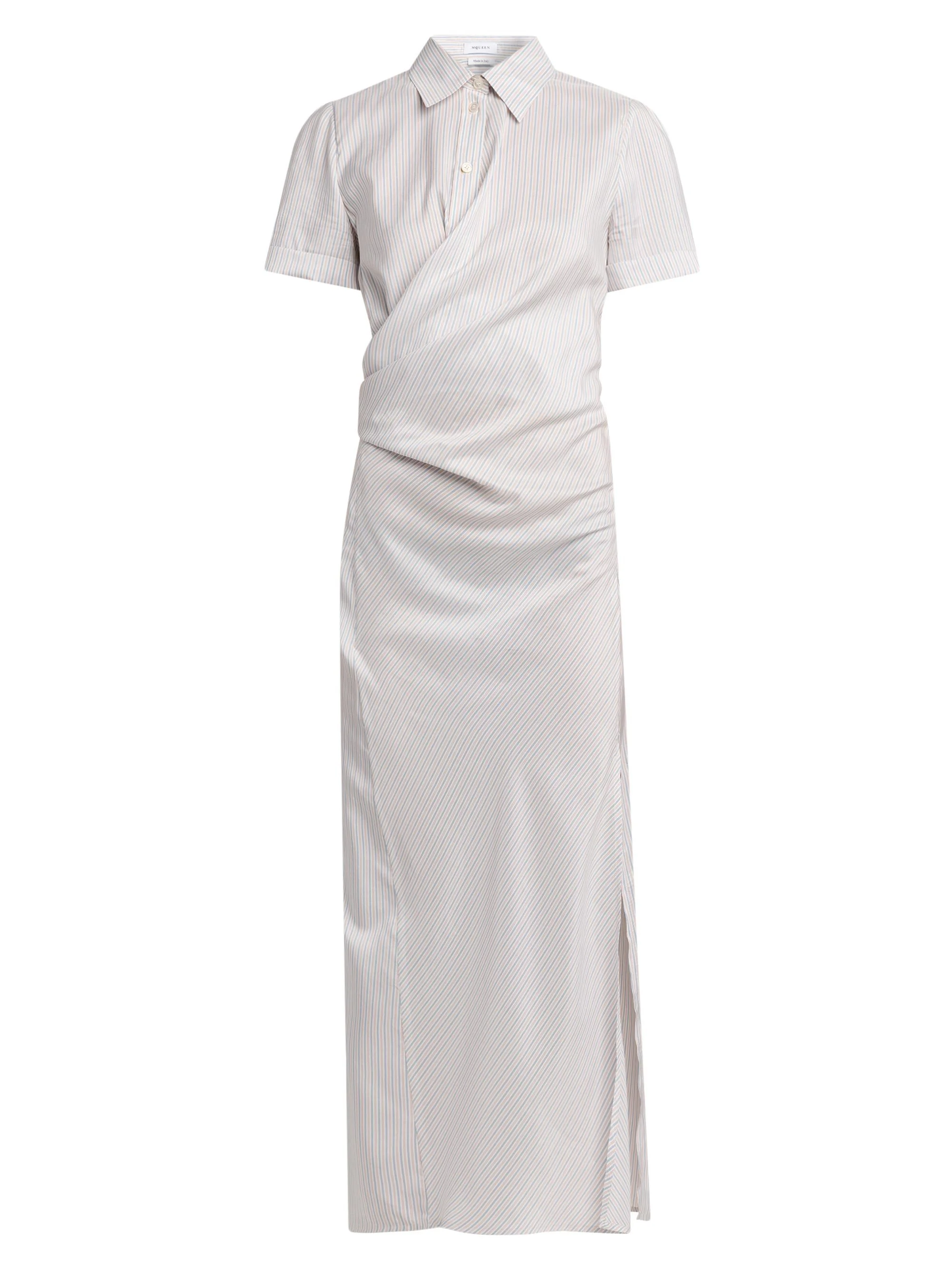 Women's Striped Silk Drape Shirtdress - White Beige - 1