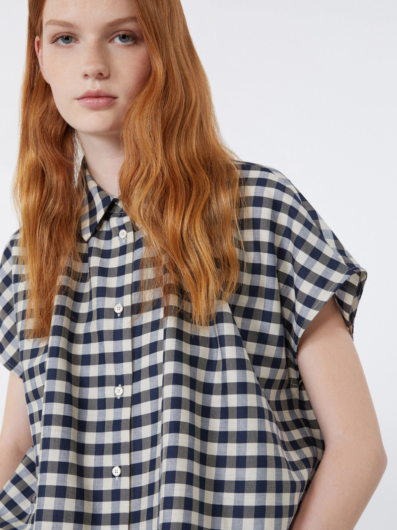 STRANO Cotton and ramie batavia shirt - NAVY 6