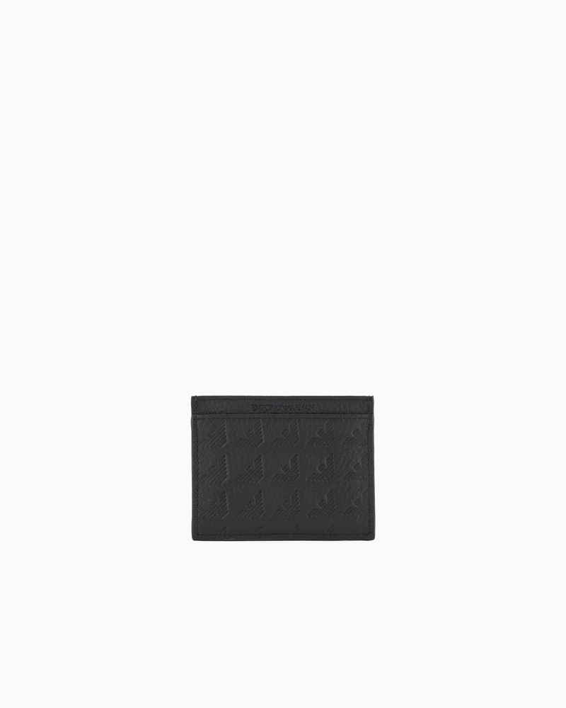 EMPORIO ARMANI LEATHER CARD HOLDER WITH ALL-OVER EMBOSSED EAGLE outlook