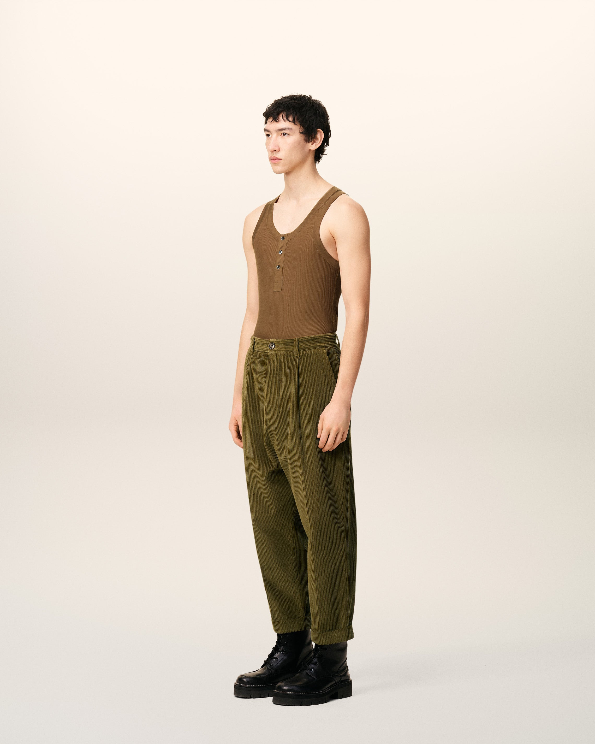 GREEN COTTON CARROT CORDUROY OVERSIZED TROUSERS - 6