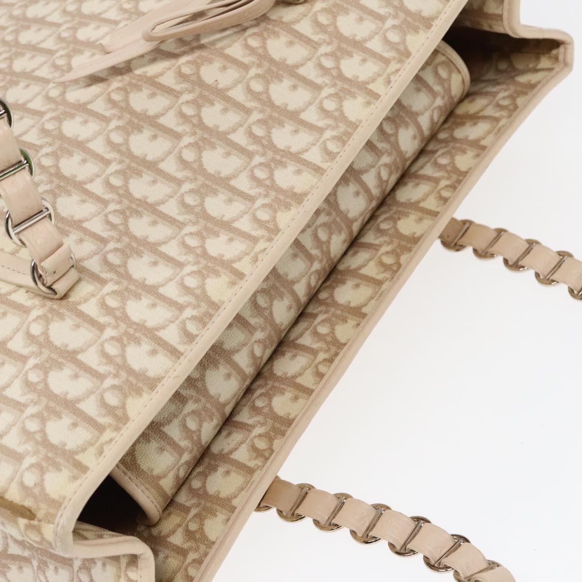 DIOR Trotter Canvas Chain Tote Bag Beige Silver - 6