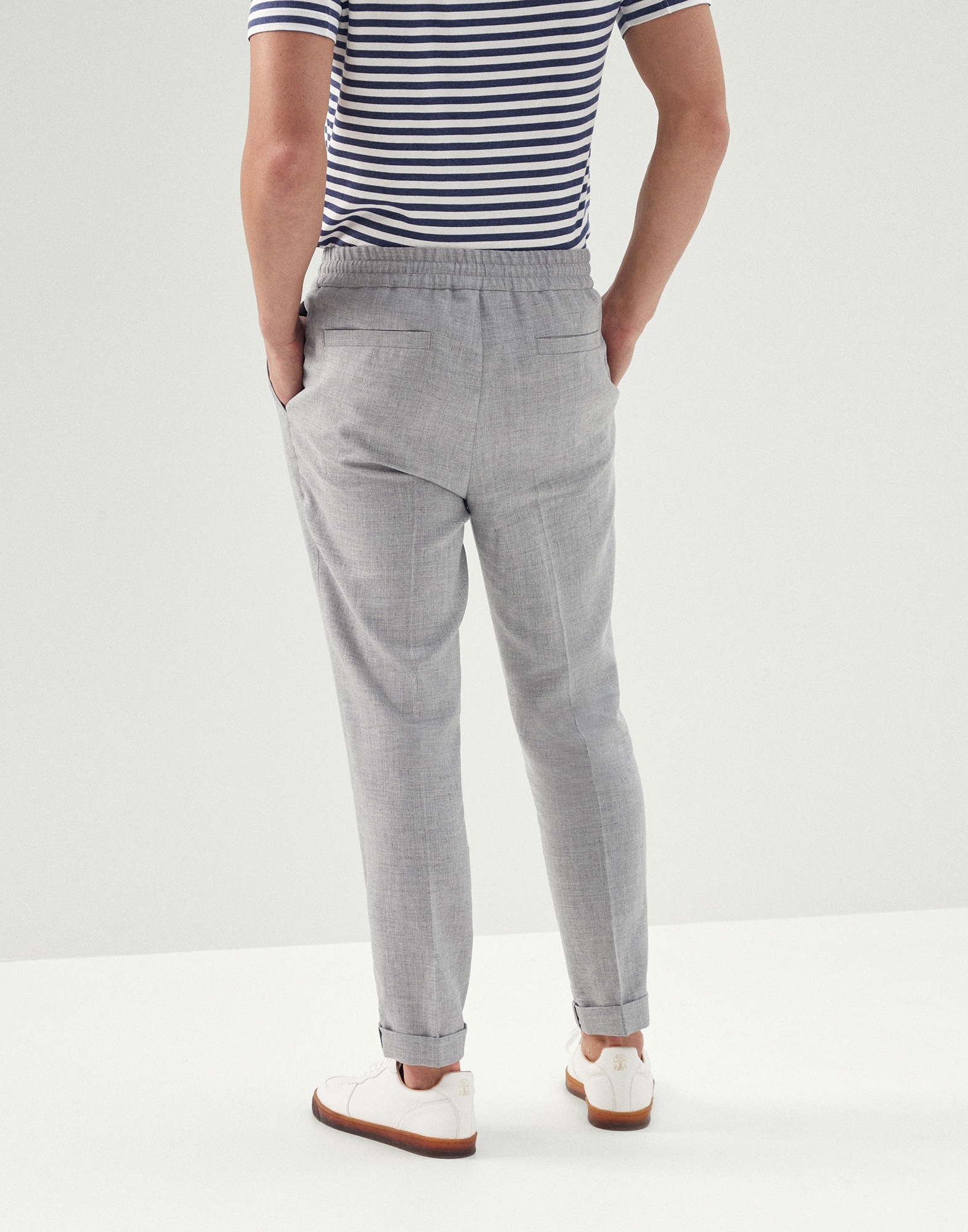 Linen and wool fresco leisure fit trousers with drawstring and pleat - 2