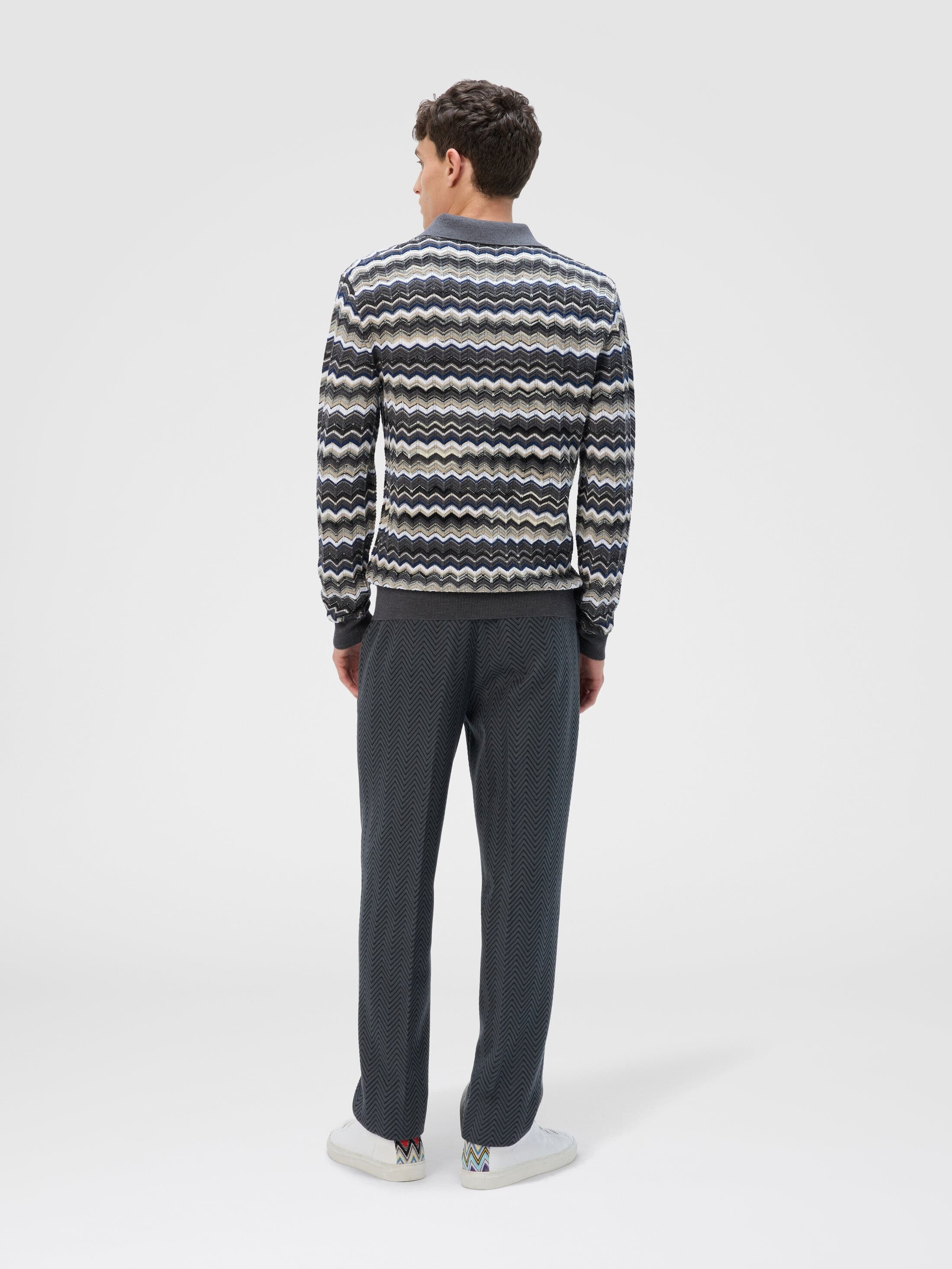 Missoni Long Sleeve Polo With V-neck And Zigzag Pattern in Grey & Beige at Nordstrom - 3