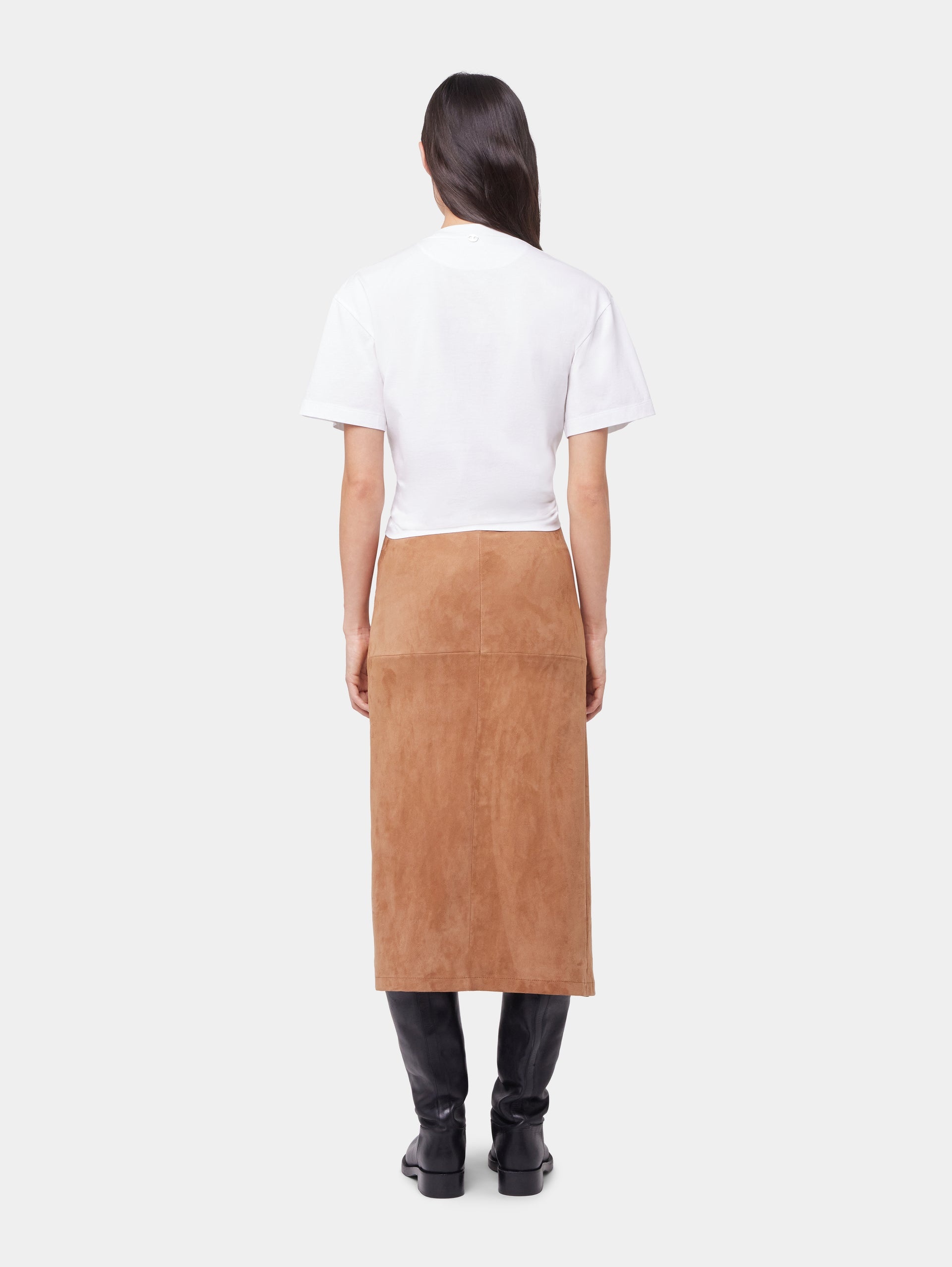 CARAMEL LONG DRAPED SKIRT IN LEATHER - 7
