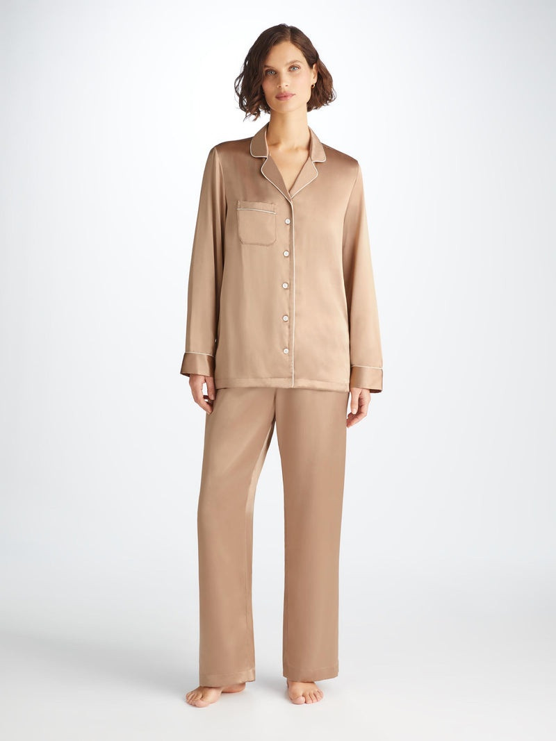 Derek Rose Women's Pajamas Bailey Silk Satin Gold outlook
