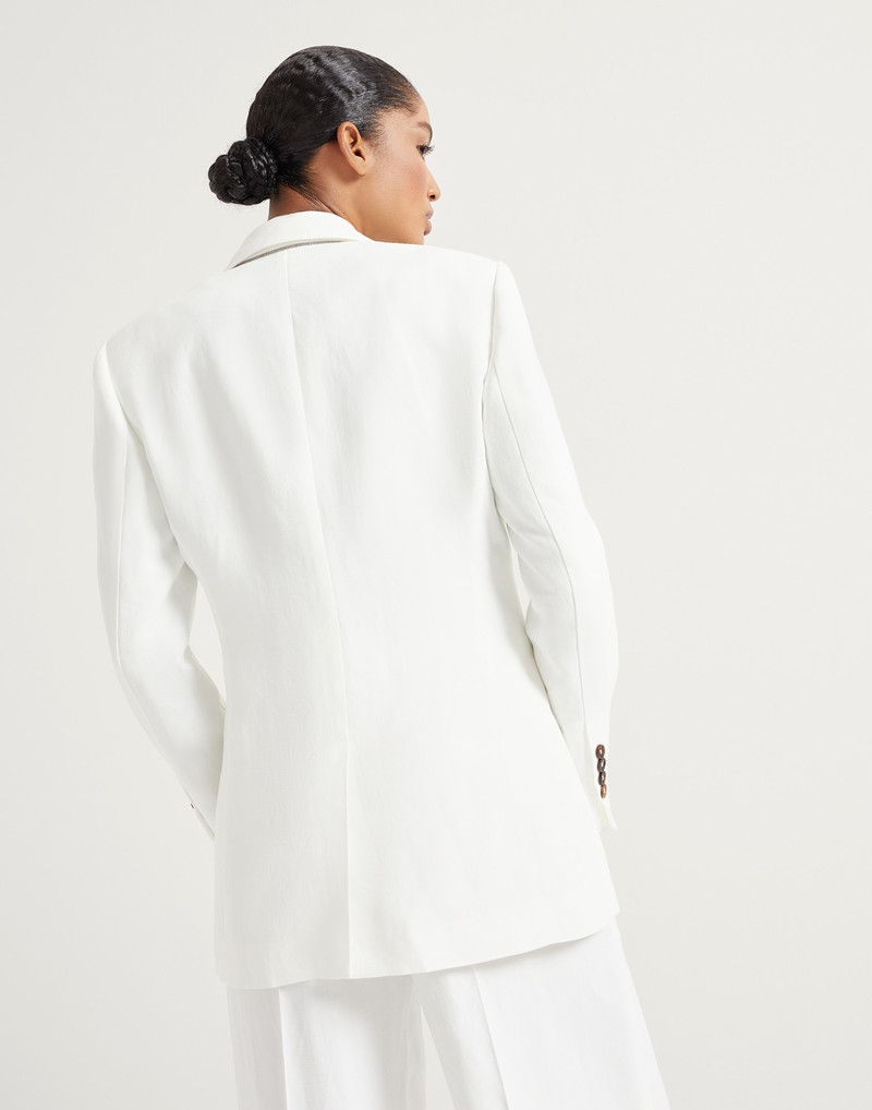Brunello Cucinelli Viscose and linen fluid twill blazer with monili outlook