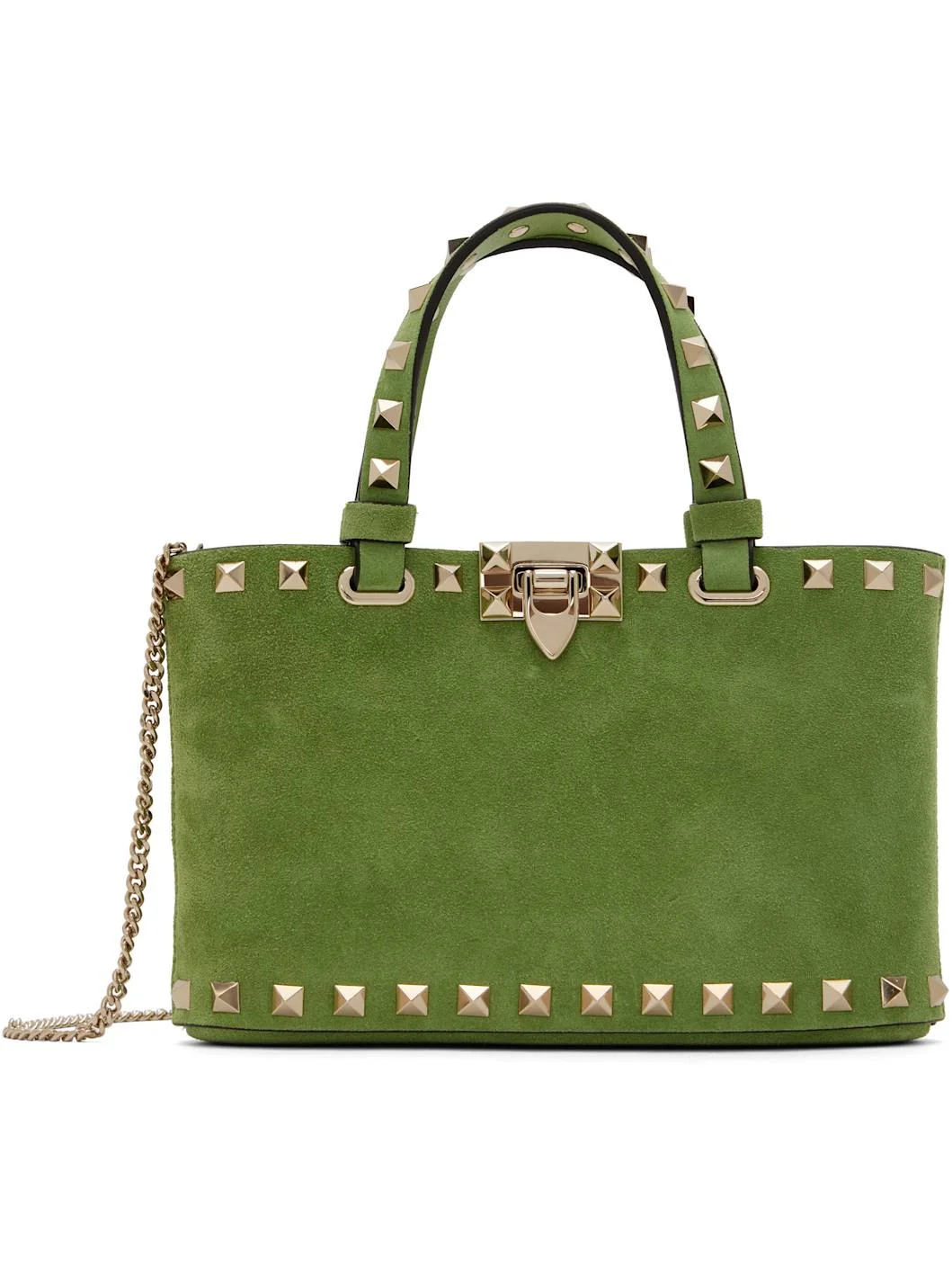 Green Rockstud Mini Suede Shopping Tote - 1