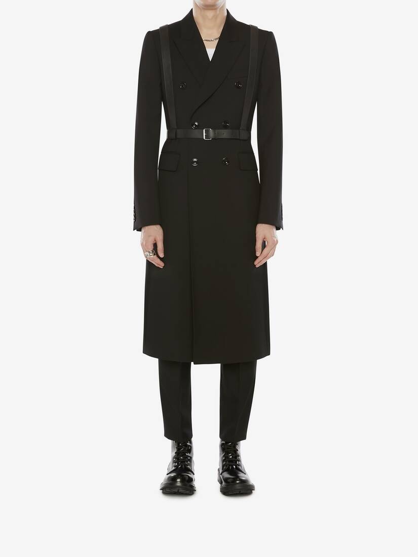 Double-breasted Wool Gabardine Coat in Black - 3