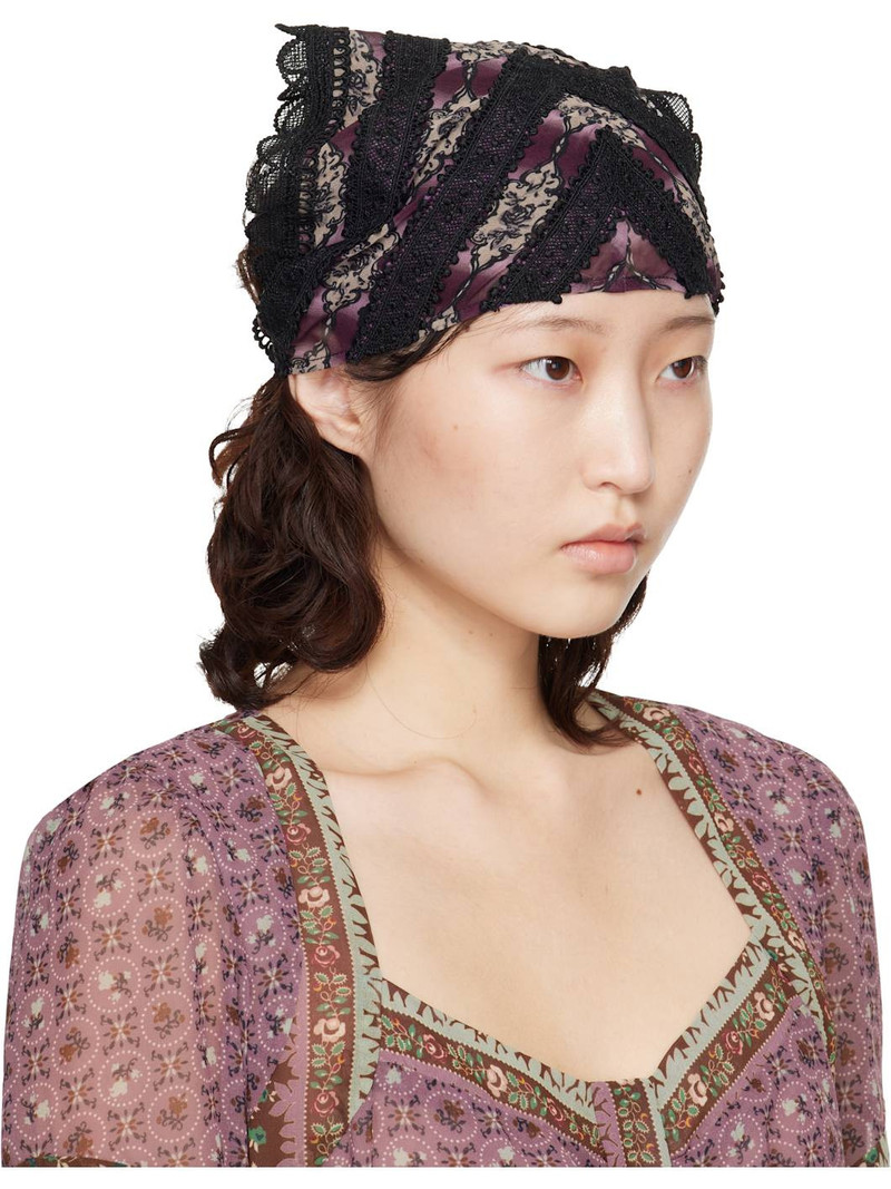 ANNA SUI Black & Purple Cameo Stripe Print Headscarf outlook
