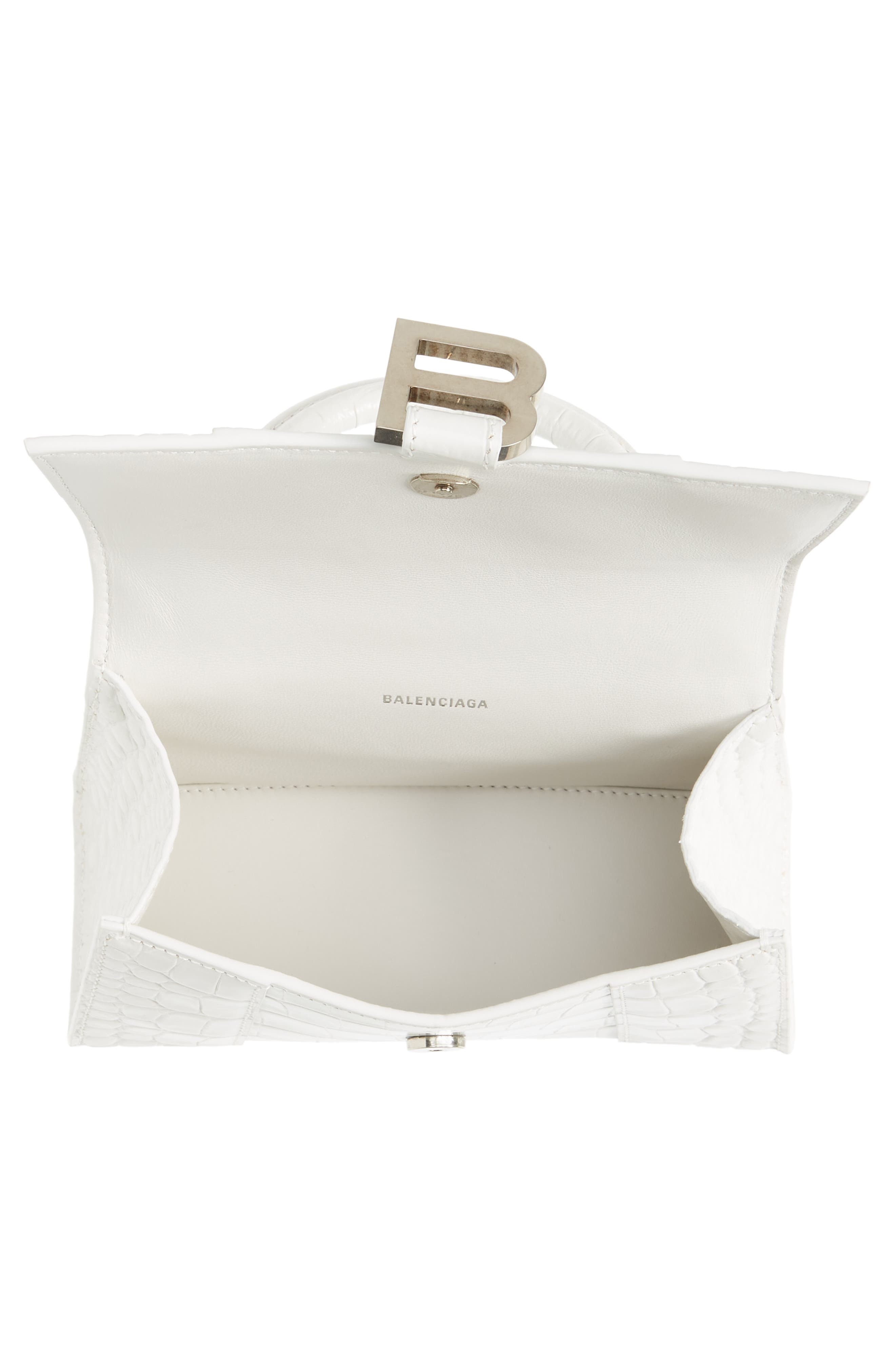Balenciaga Extra Small Hourglass Croc Embossed Leather Top Handle Bag in White at Nordstrom - 5