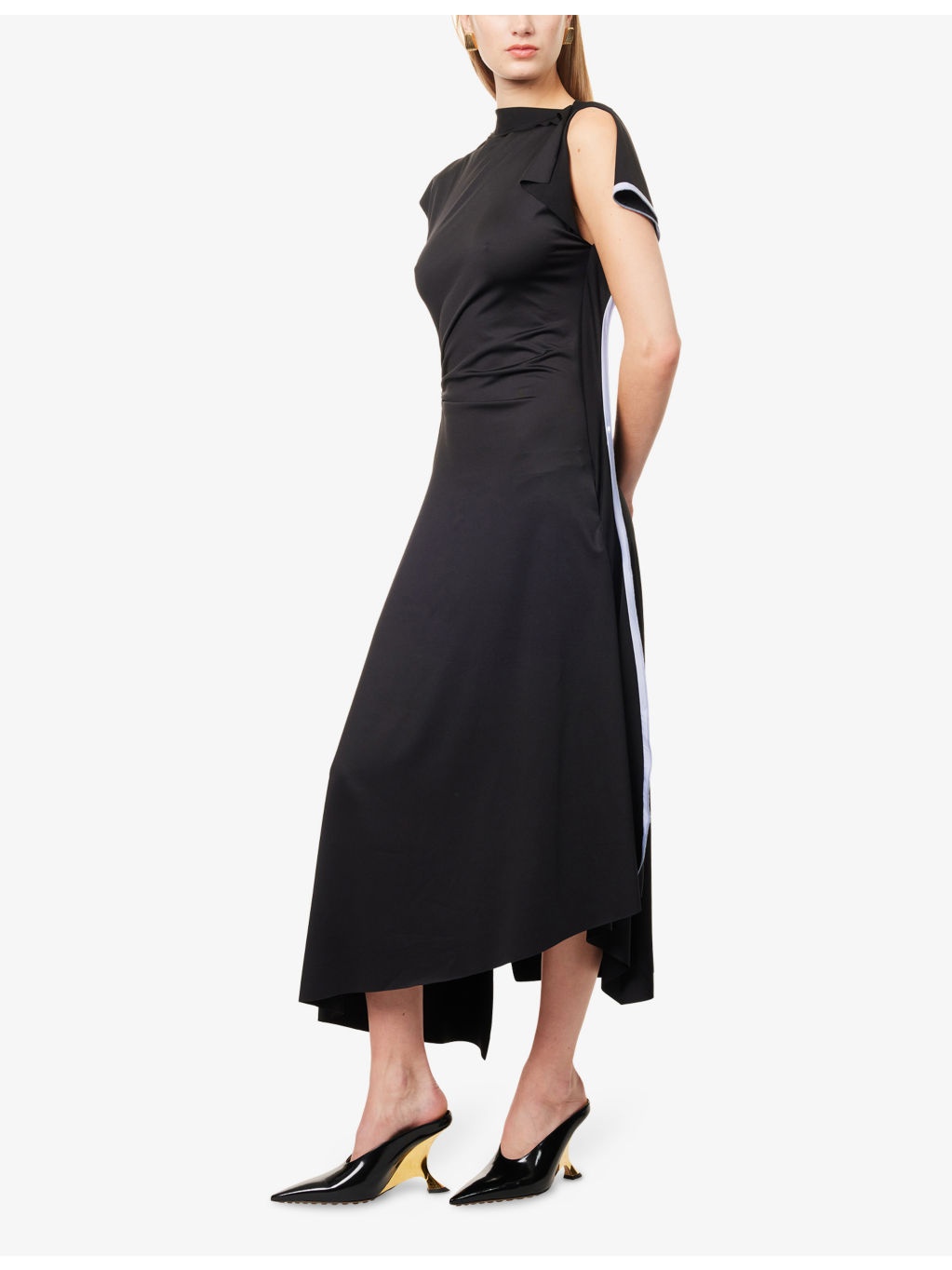 Draped Contrast-Trim Stretch-Woven Midi Dress - 3