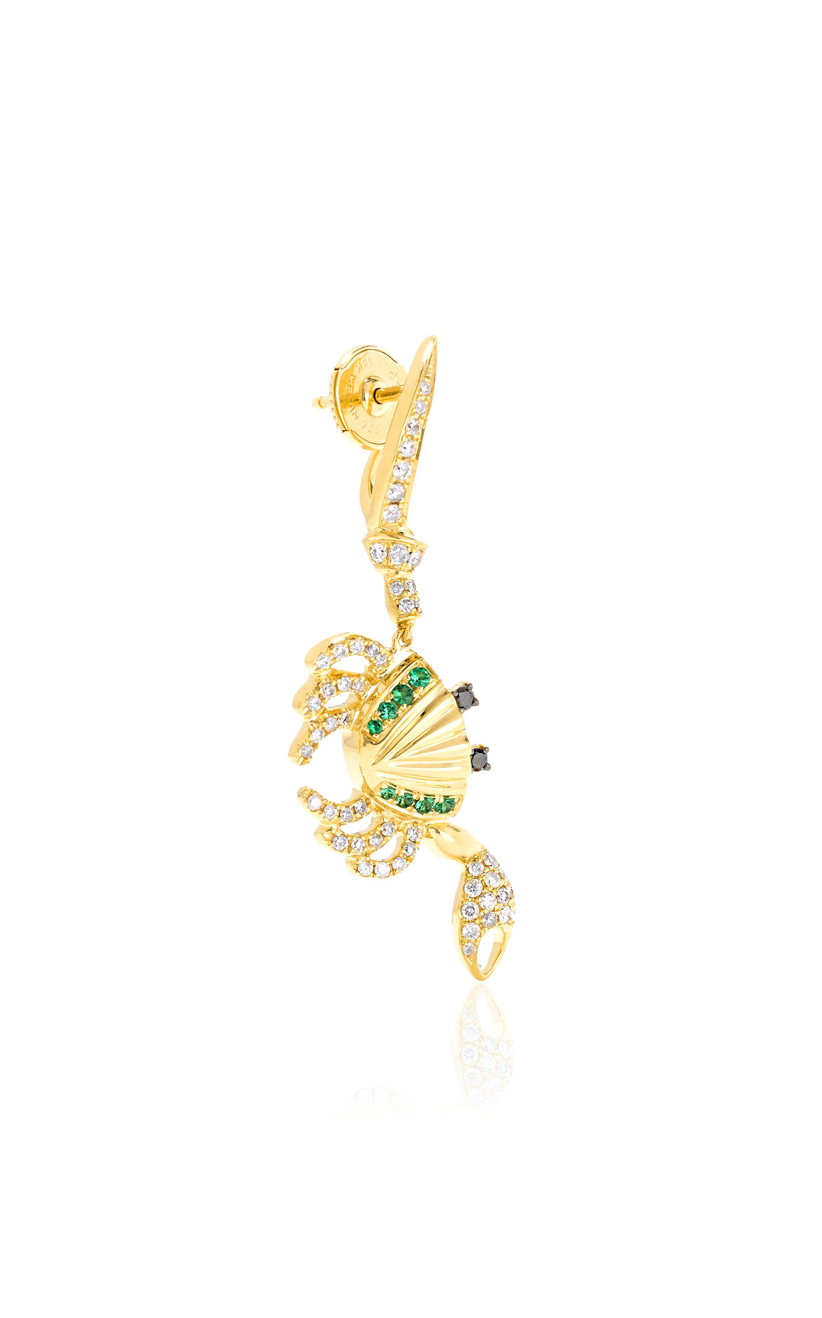 Crab 18K Yellow Gold Diamond, Tsavorite Single Earring green - 3