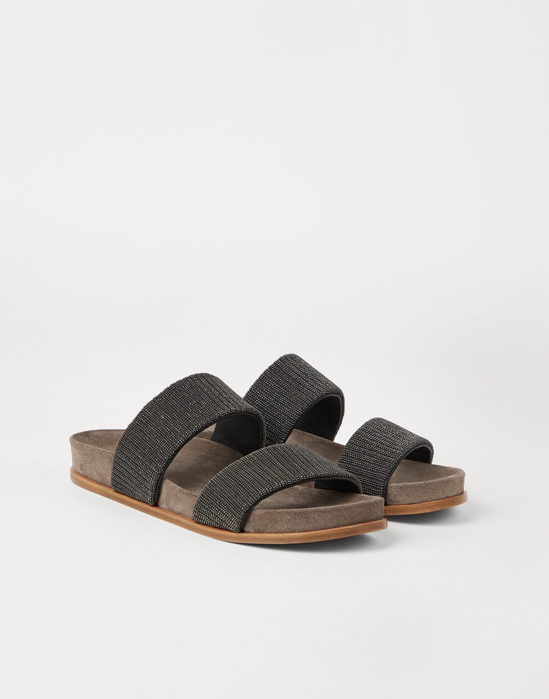 Suede slides with precious straps - 1