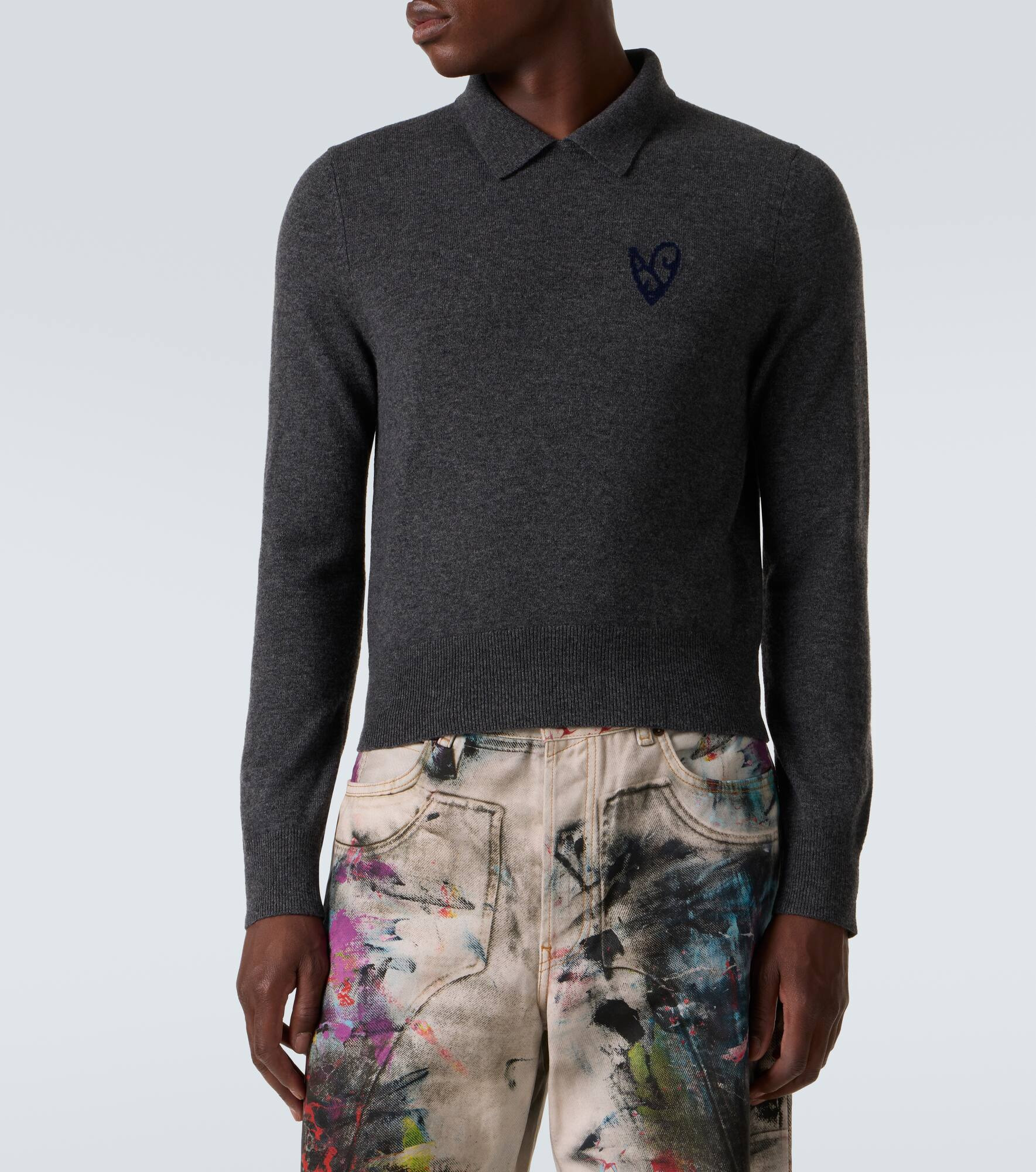 Jacquard wool and yak polo sweater - 3