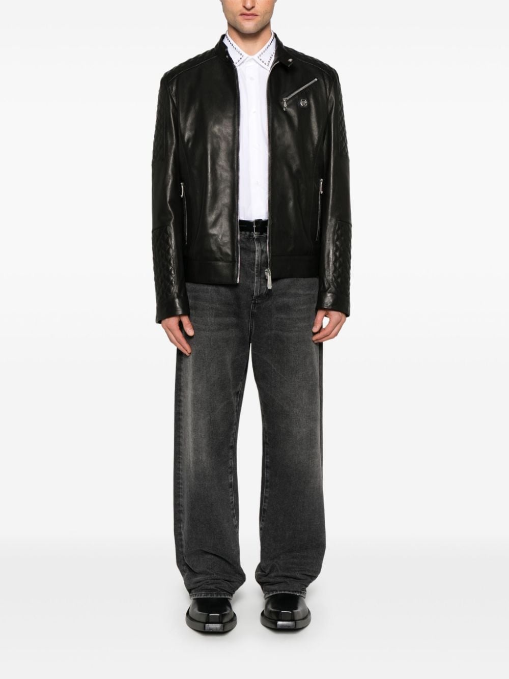 padded leather jacket - 2