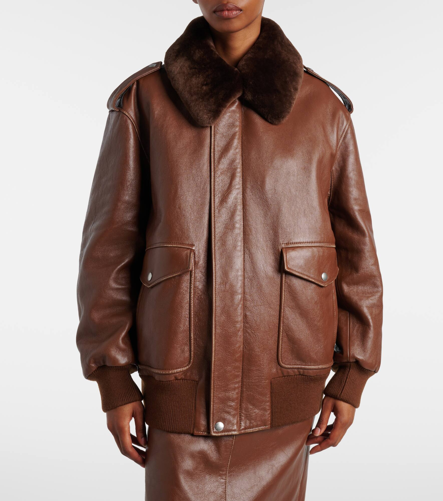 Shearling-trimmed leather jacket - 6