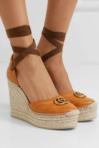 GUCCI Pilar logo-embellished quilted leather wedge espadrilles outlook