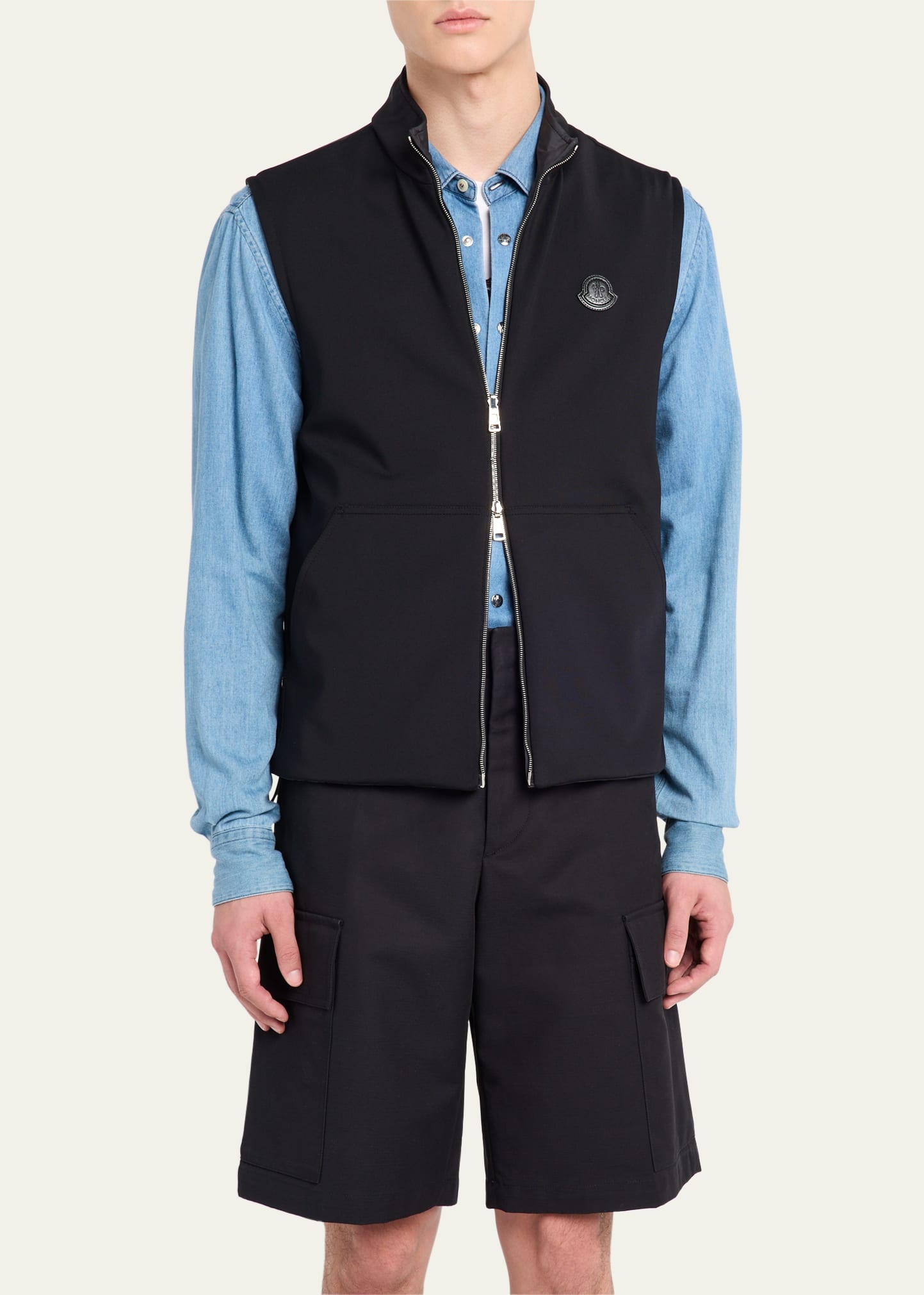 Men's Full-Zip Leather-Emblem Vest - 4