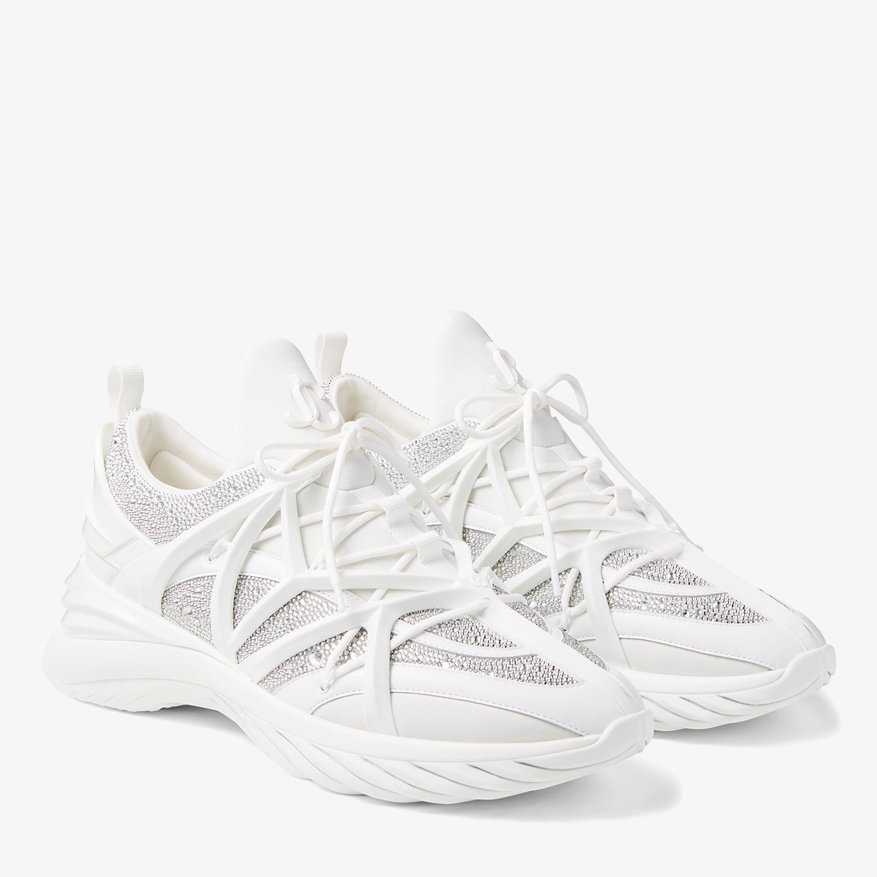 Cosmos/M
White Neoprene and Leather Low-Top Trainers with Crystals - 2