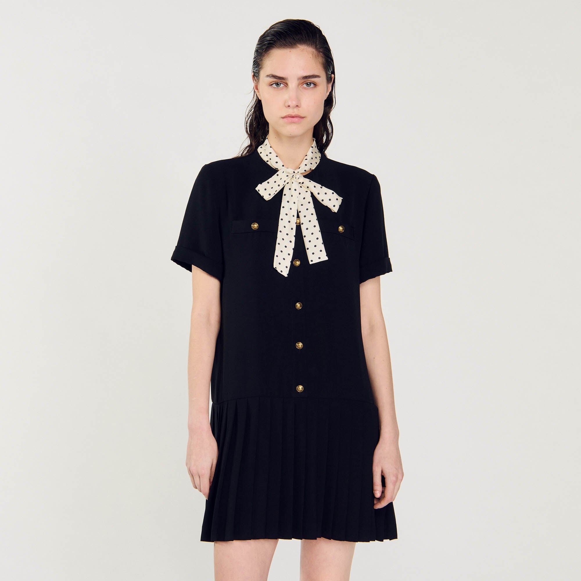 SHORT DRESS WITH POLKA DOT TIE - 5
