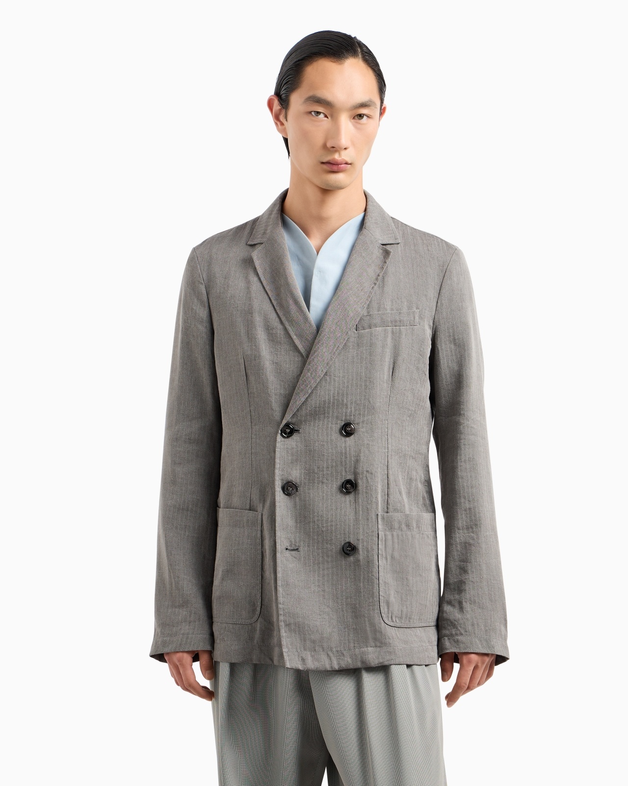 LINEN AND VISCOSE DOUBLE-BREASTED JACKET - 4