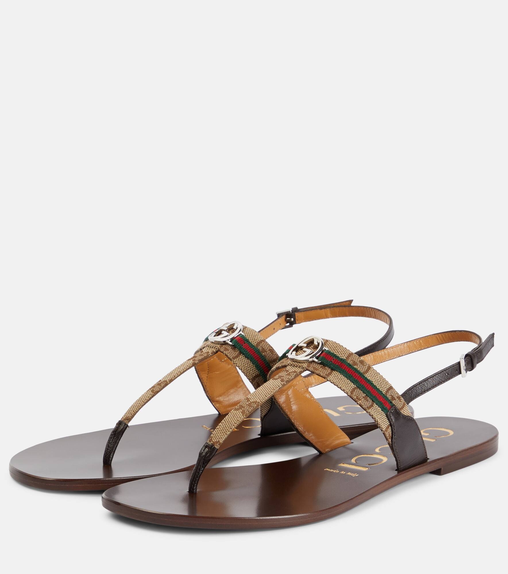 Leather-trimmed thong sandals - 5