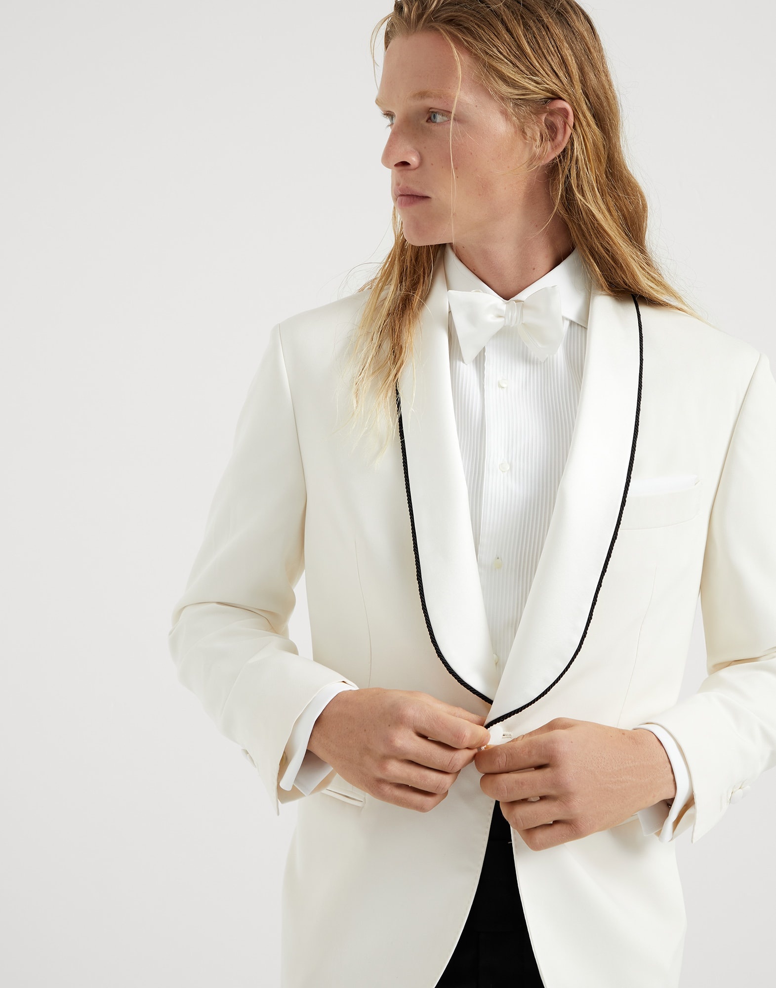 Délavé silk twill tuxedo jacket with shawl lapels and piping - 4