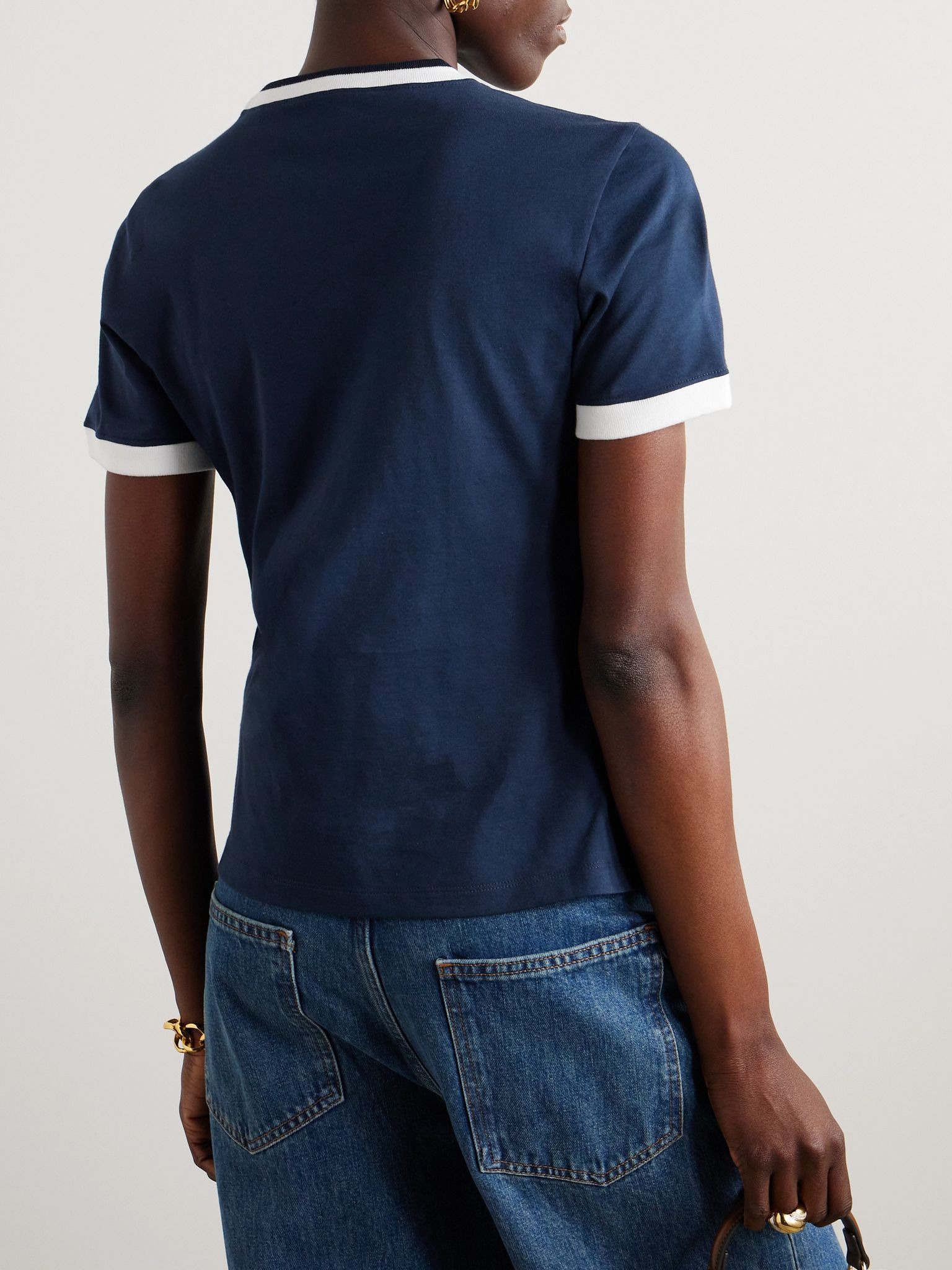 Embroidered cotton-jersey T-shirt Navy - 3