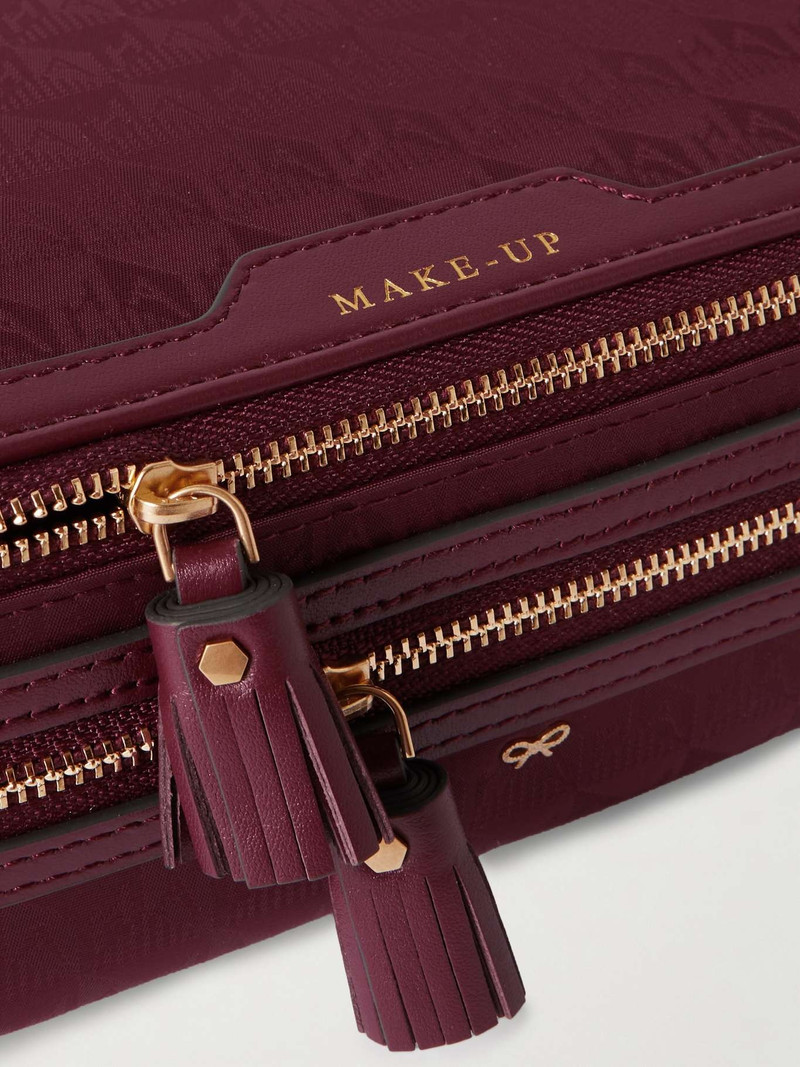 Make-Up leather-trimmed recycled logo-jacquard nylon cosmetics case 3