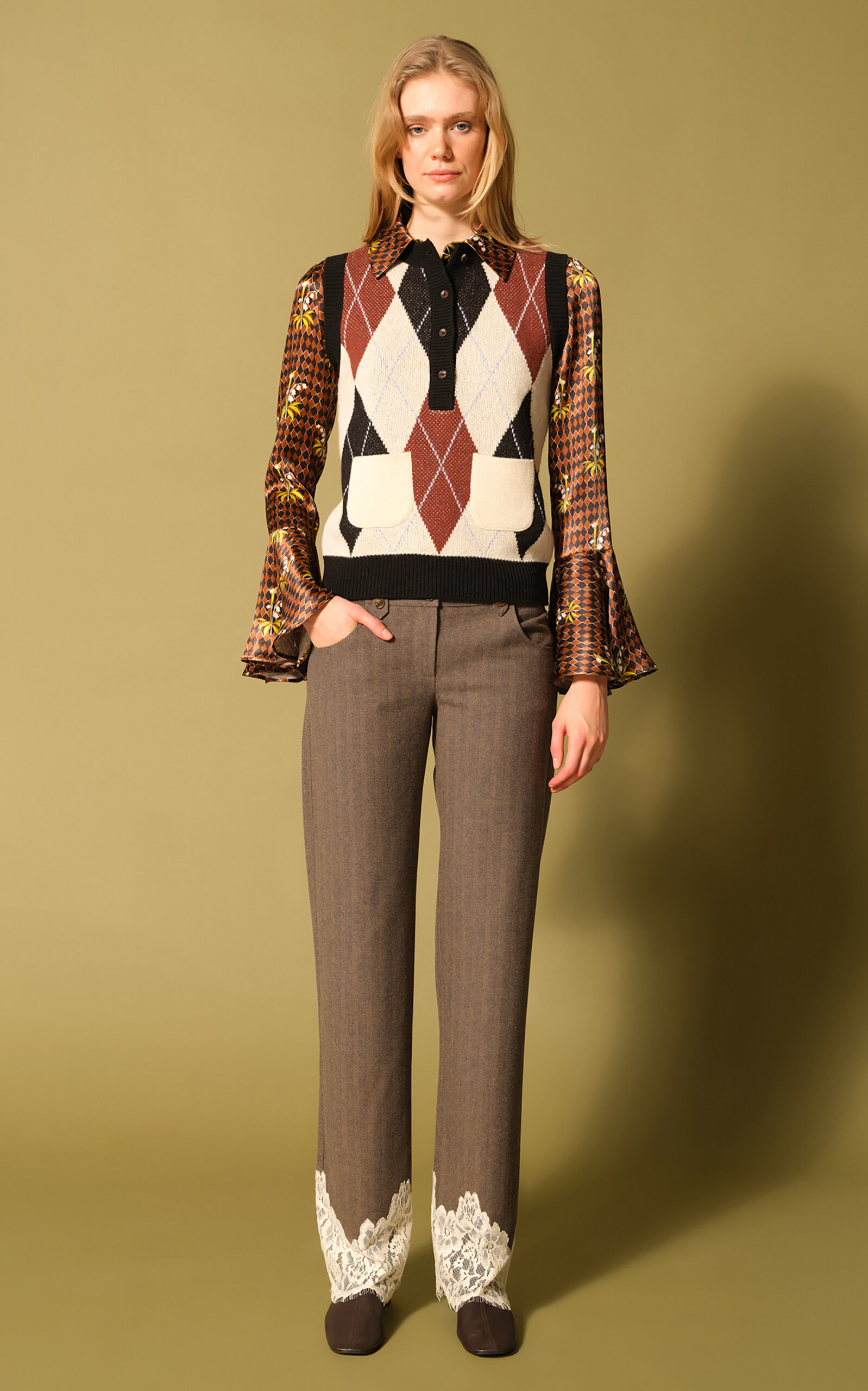 Vivienne Lace-Trimmed Wool-Blend Straight-Leg Pants multi - 2