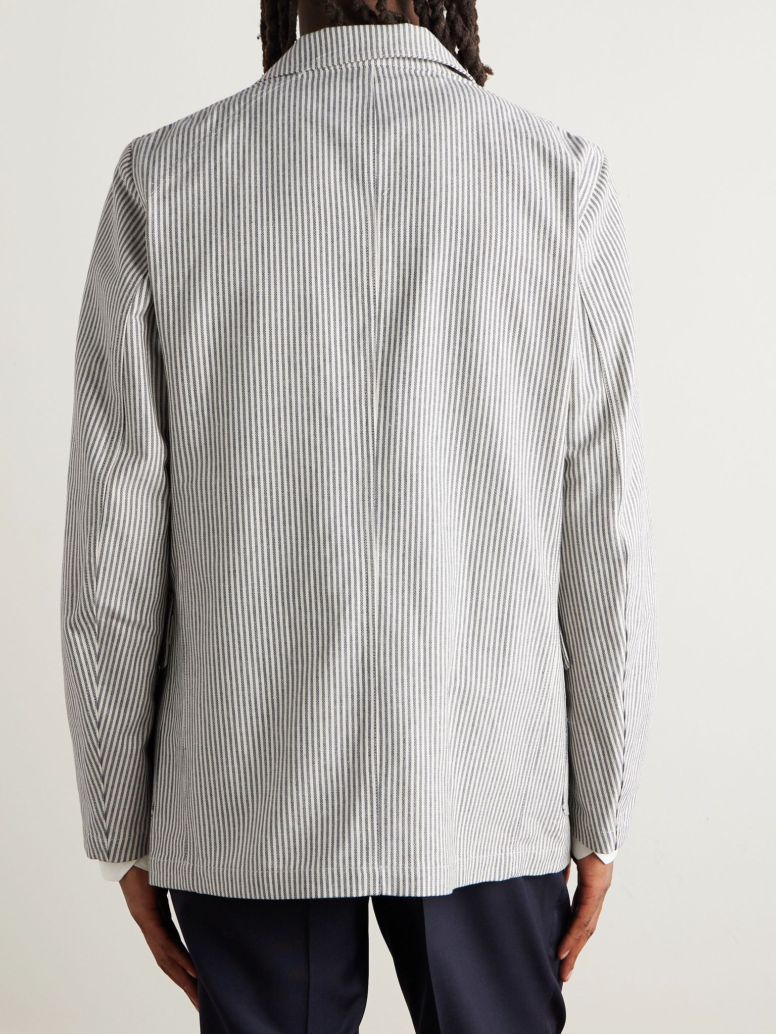 Unstructured Striped Cotton and Linen-Blend Blazer Navy - 3