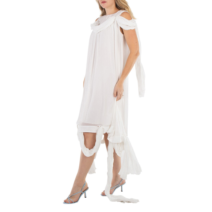JW Anderson Ladies White Silk Draped Midi Dress - 3