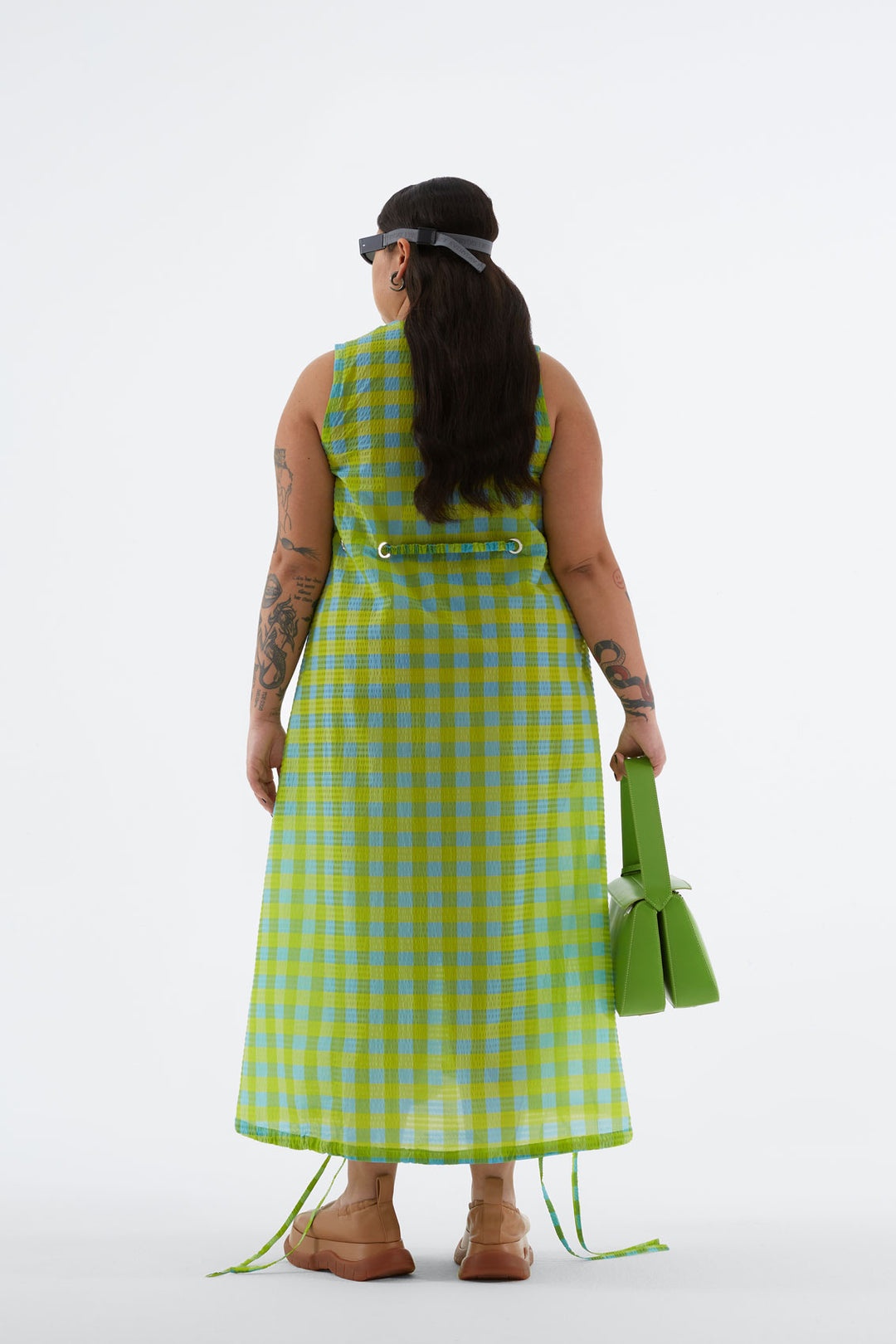 GREEN CHECK ELASTIC DRESS - 4